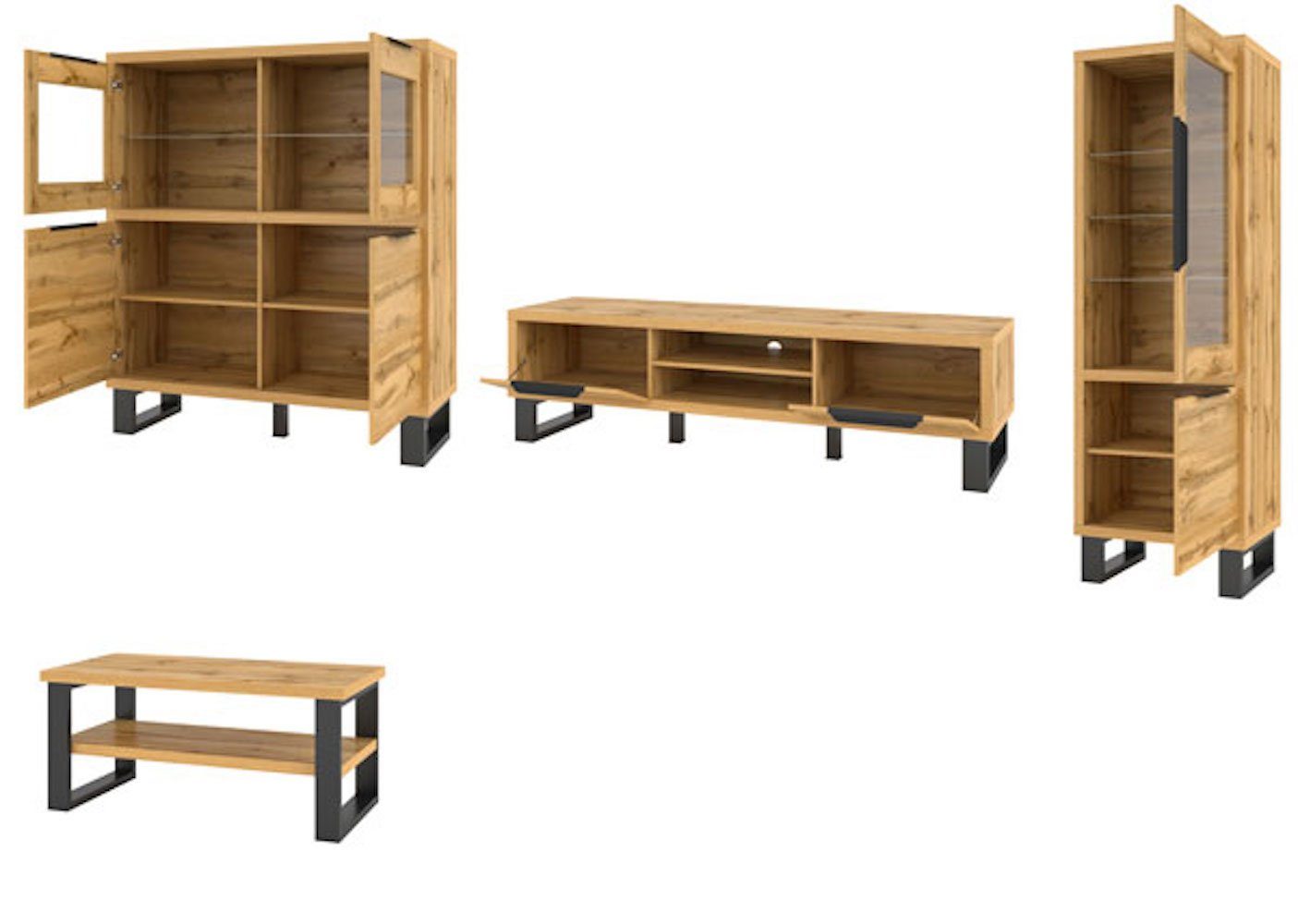 Helvetia Wohnwand Halle, (3-St., 4-teilige Wohnwand), 4-teilig Wotan Eiche