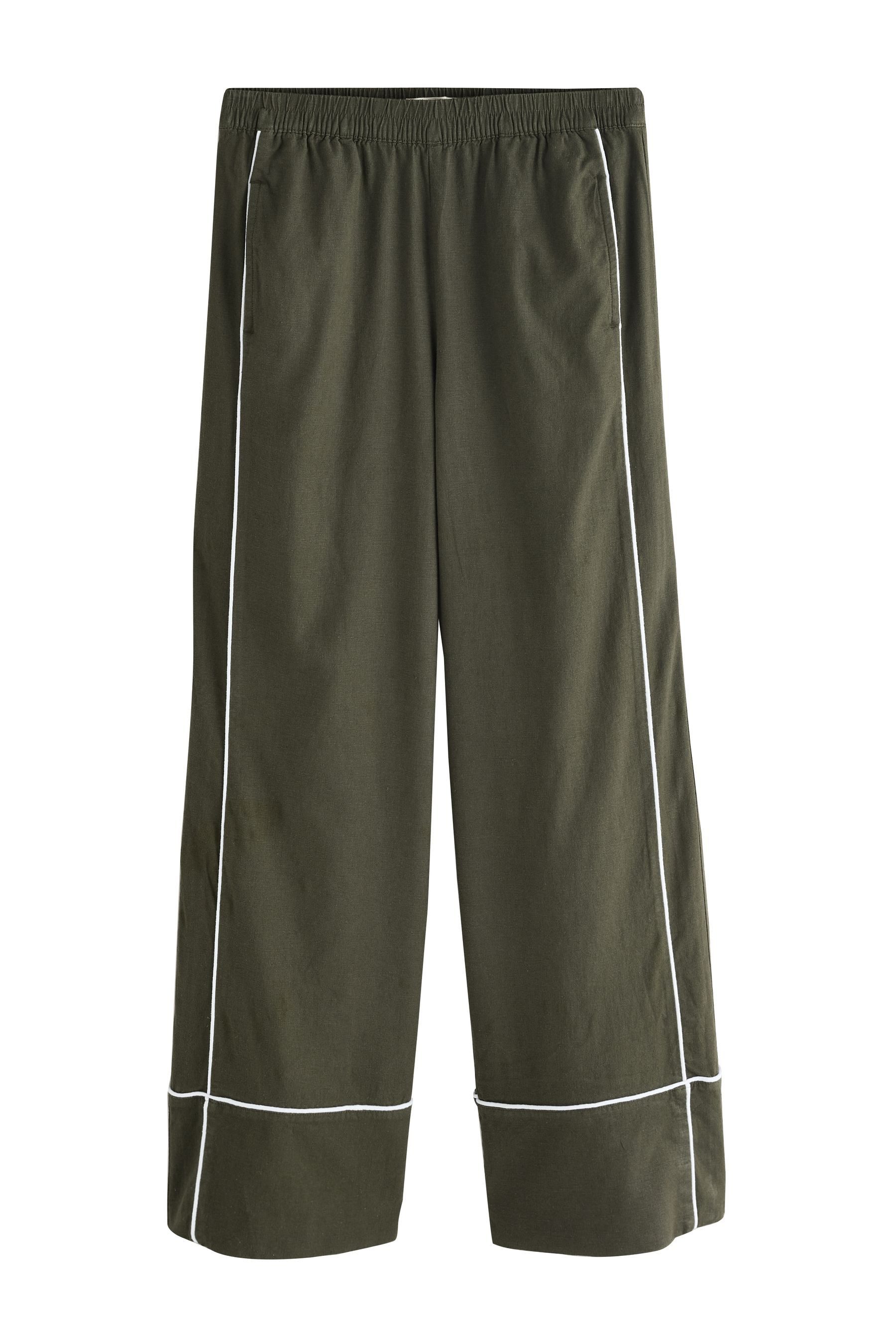 Palazzohose Hose mit weitem Bein, Paspelierung und Leinen