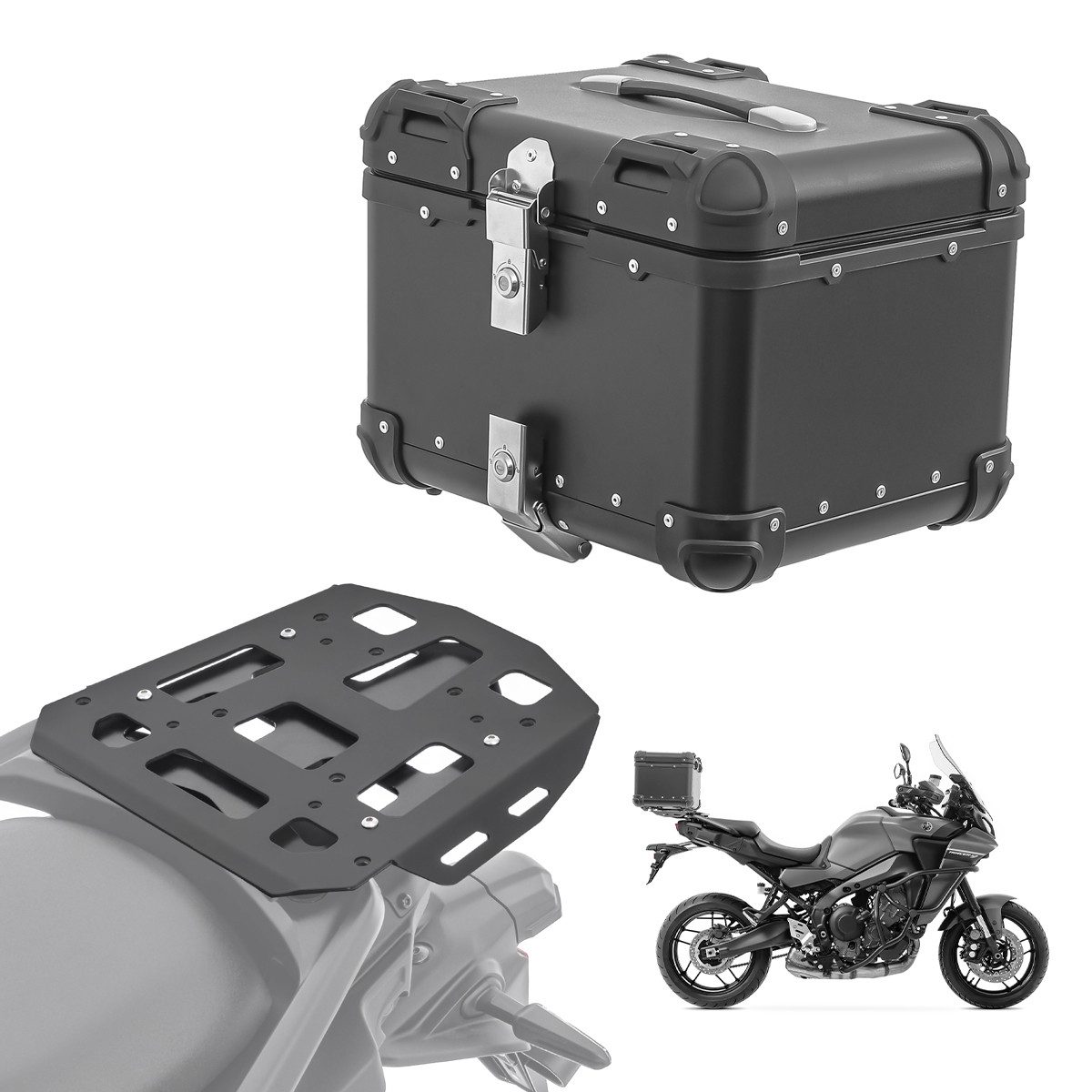 Bagtecs Topcase Set Alu Topcase + Gepäckbrücke für Yamaha Tracer 9 / GT 21-26 XS45 sch