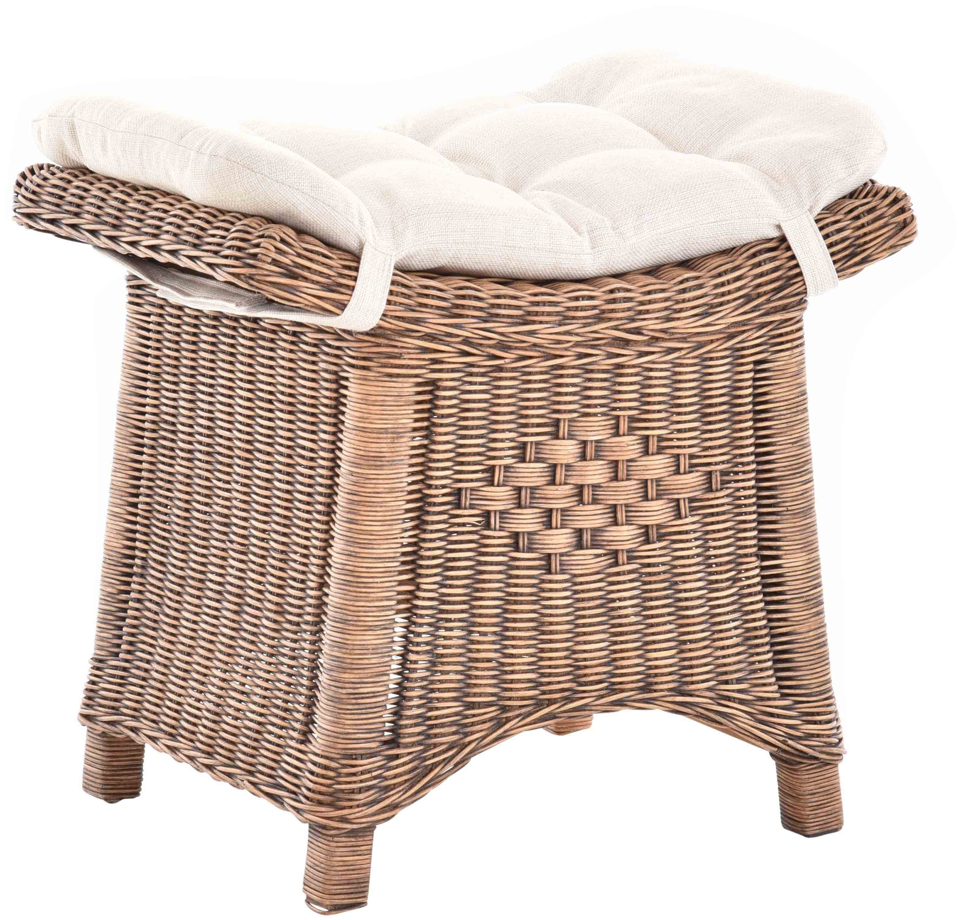 Krines Home Sitzhocker Fußhocker Stabiler Sitz-Hocker/Schemel aus echtem Rattan mit Kissen