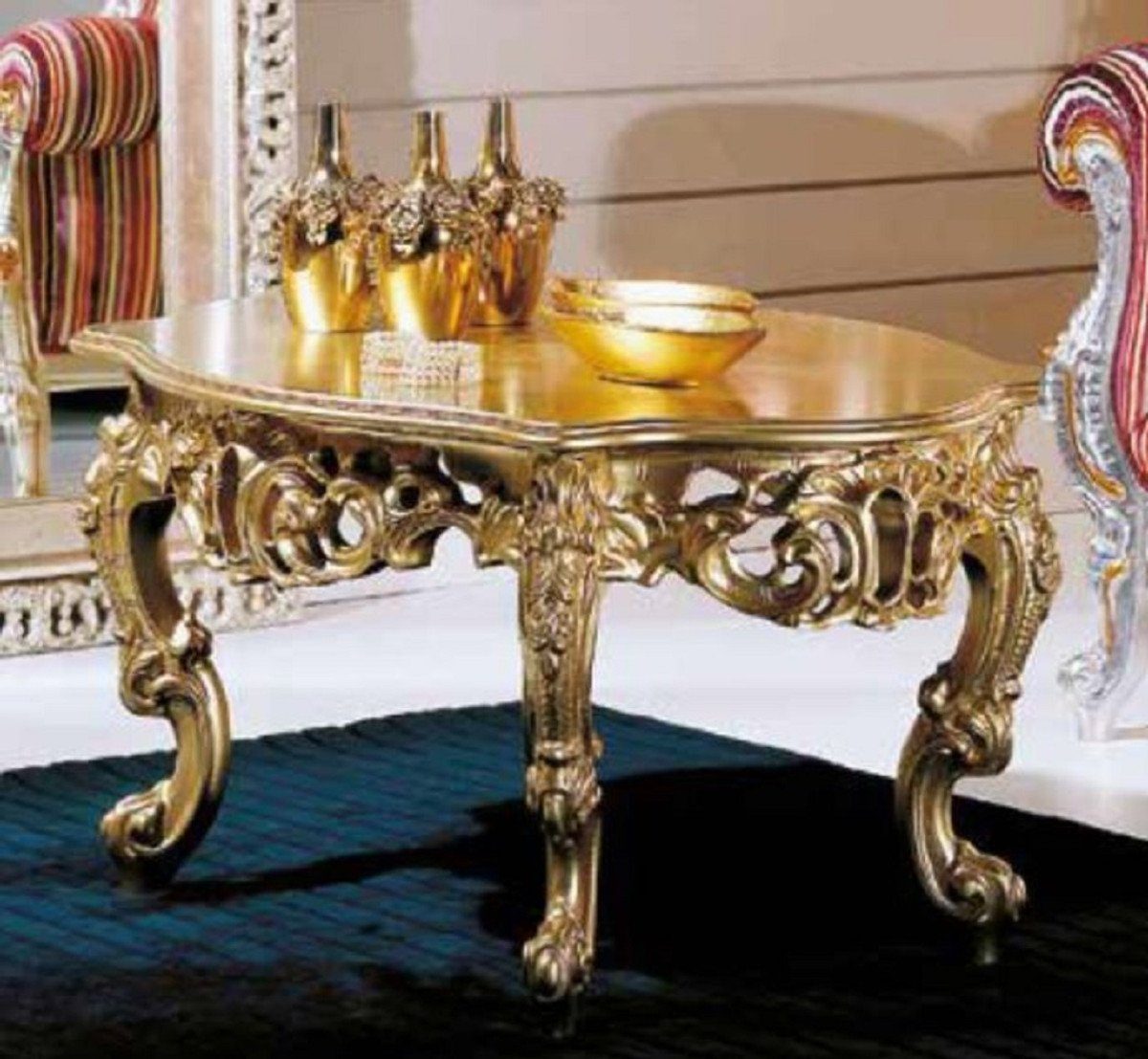 Qualität - - Interior & Barock - Wohnzimmertisch Padrino in Luxus Made Barock im Massivholz Casa Couchtisch Italy Barockstil Prunkvoll Prunkvoller Edel Barock - - - Gold Luxus Couchtisch Möbel