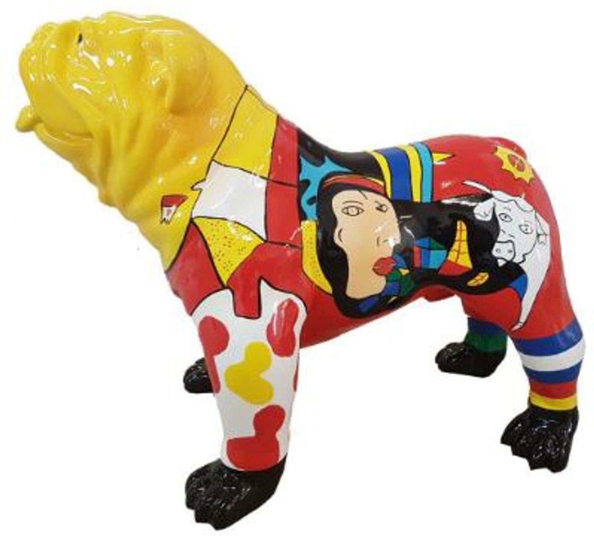 Casa Padrino Skulptur Designer Dekofigur Hund Bulldogge Mehrfarbig 90 x H. 74 cm - Wetterbeständige Deko Skulptur - Wohnzimmer Deko - Garten Deko - Designer Deko Tierfigur