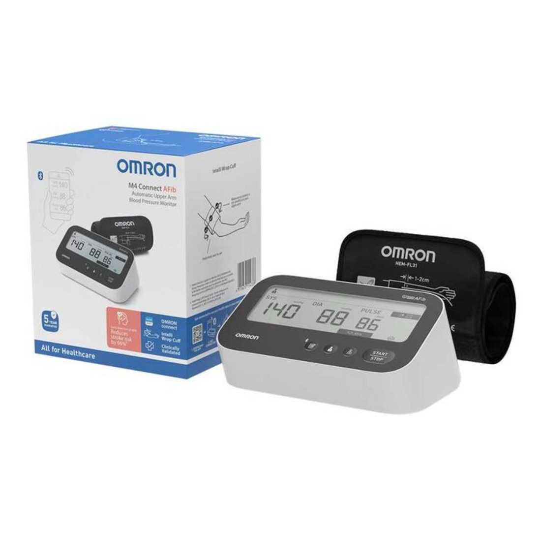 Omron Oberarm-Blutdruckmessgerät OMRON M4 Connect AFib, Blutdrucküberwachung, OMRON connect App, Intelli-Wrap-Manschette 22 – 42 cm, Erkennt unregelmäßige Herzschläge
