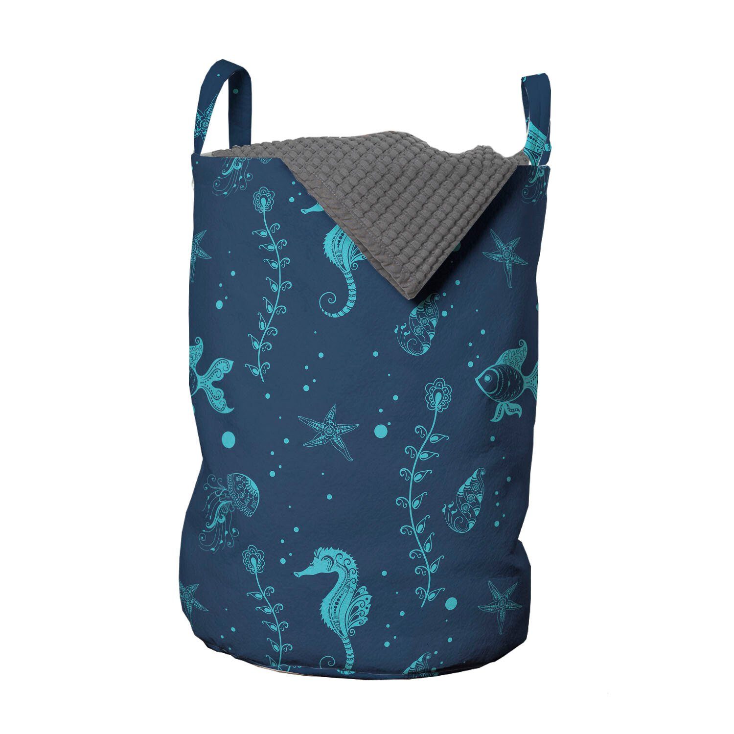 Abakuhaus Wäschesäckchen Wäschekorb mit Griffen Kordelzugverschluss für Waschsalons, Unterwasser- Goldfish Seahorse