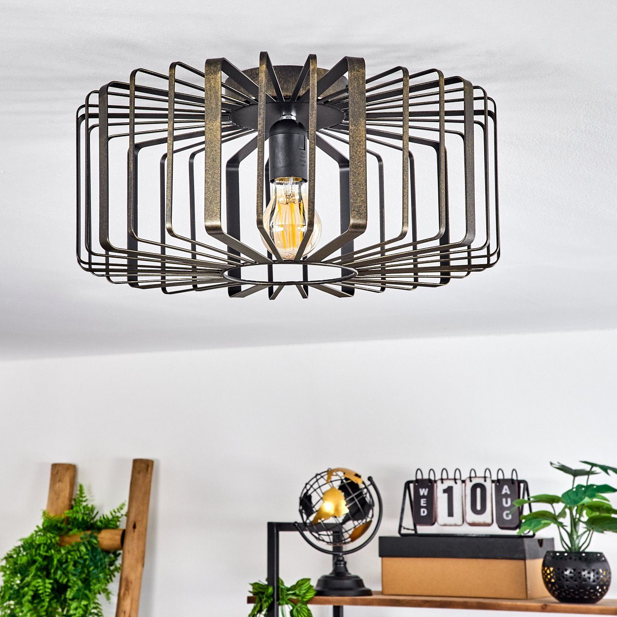 hofstein Deckenleuchte »Aidone« Deckenlampe Leuchtmittel, mit Lichtspiel Leuchte Ø40cm, Schwarz/Gold-antik, E27, in mit aus Metall ohne Moderne Gitterschirm