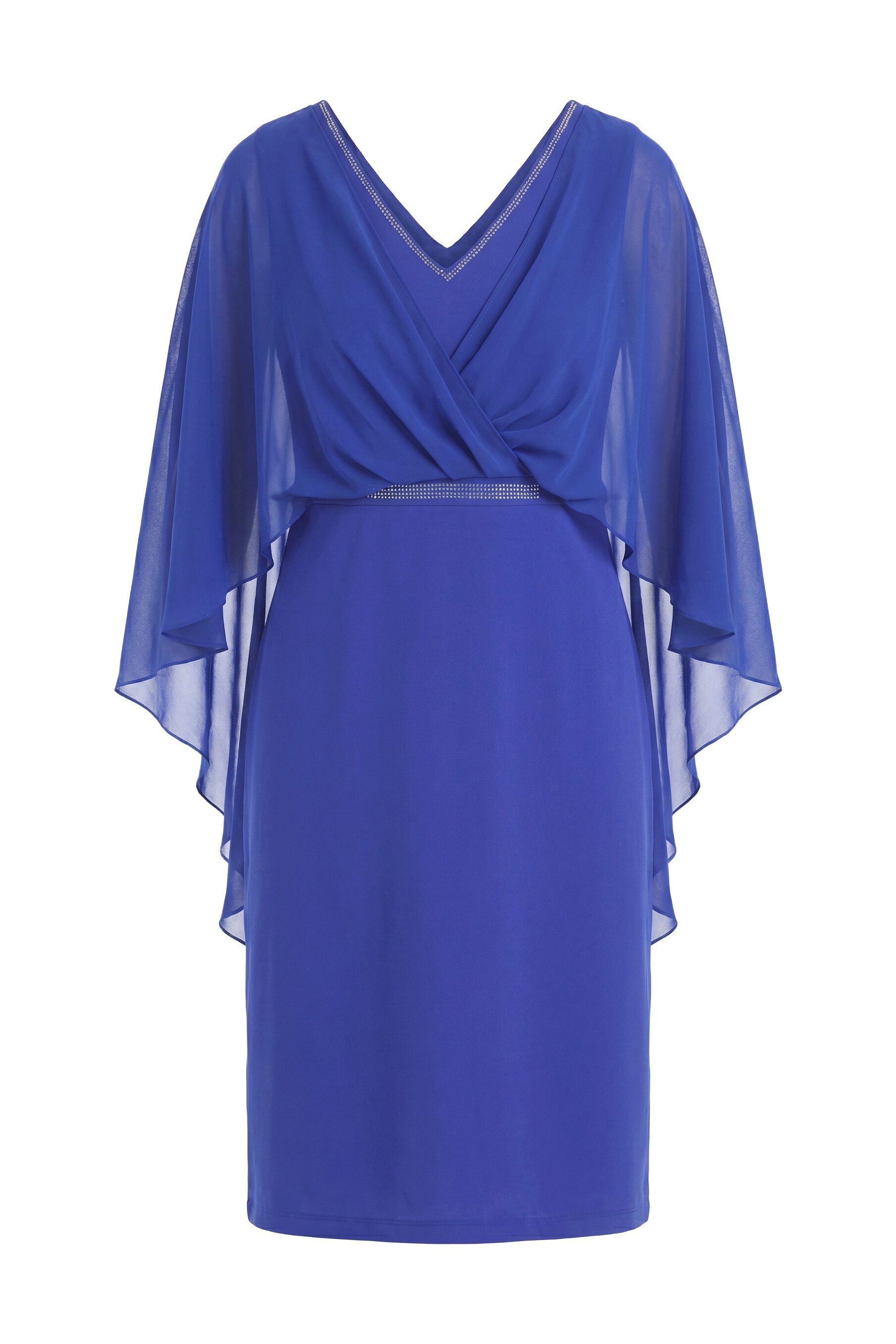 Ulla Popken Cocktailkleid Midikleid Chiffon-Überwurf V-Ausschnitt 3/4-Arm – Bild 2 von 4