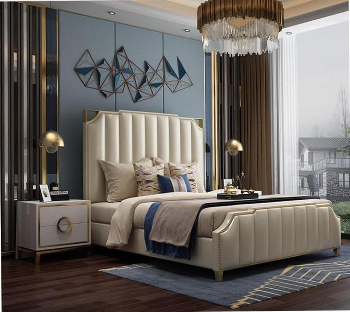 JVmoebel Schlafzimmer-Set Bett 2x 3 Luxus, tlg. 1x Schlafzimmer + Europa Design 2x Modern in Nachttische), Bett Set Made (3-St., Nachttisch