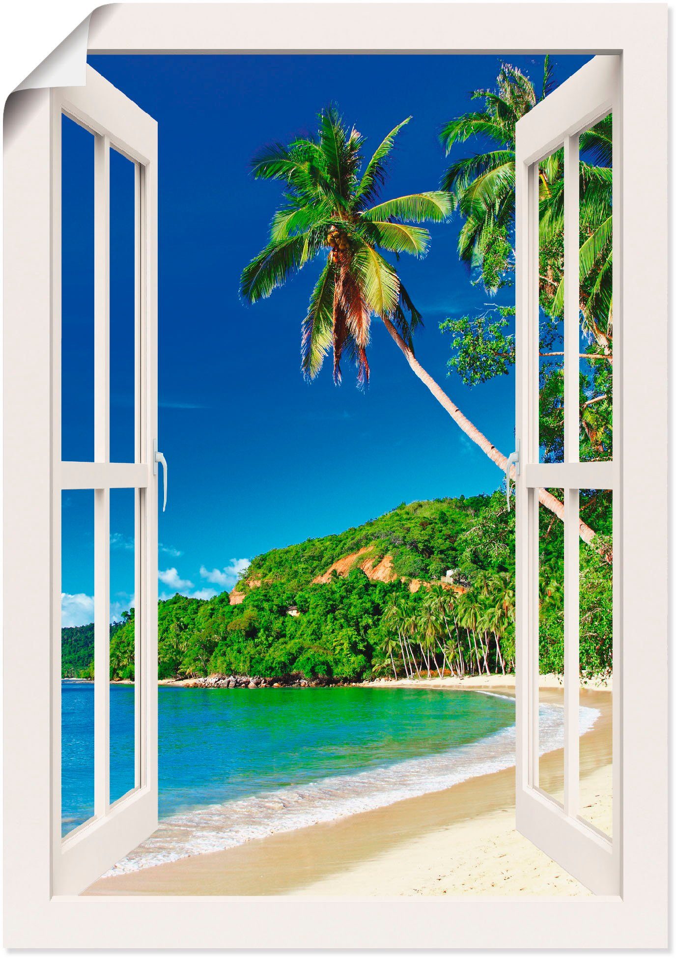 Artland Wandbild Fensterblick Paradies, Fensterblick (1 St), als Alubild, Leinwandbild, Wandaufkleber oder Poster in versch. Größen