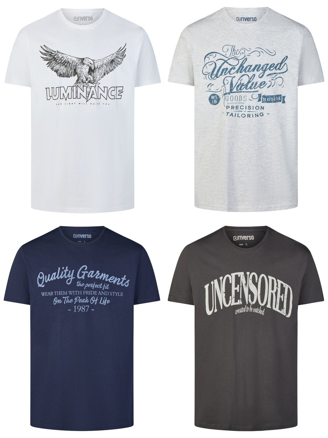 riverso T-Shirt Herren Printshirt RIVLeon Regular Fit (4-tlg) Kurzarm Tee Shirt mit Rundhalsausschnitt aus 100% Baumwolle