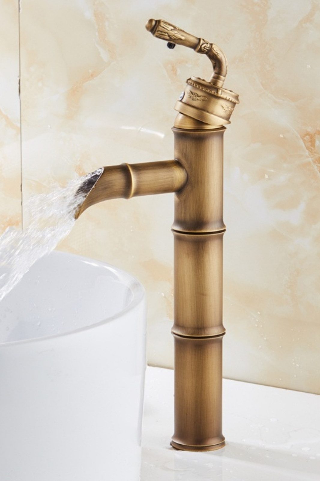 Kinaree Badarmatur Retro Wasserhahn BAMBUS II Messing, Wasserhahn Badezimmer