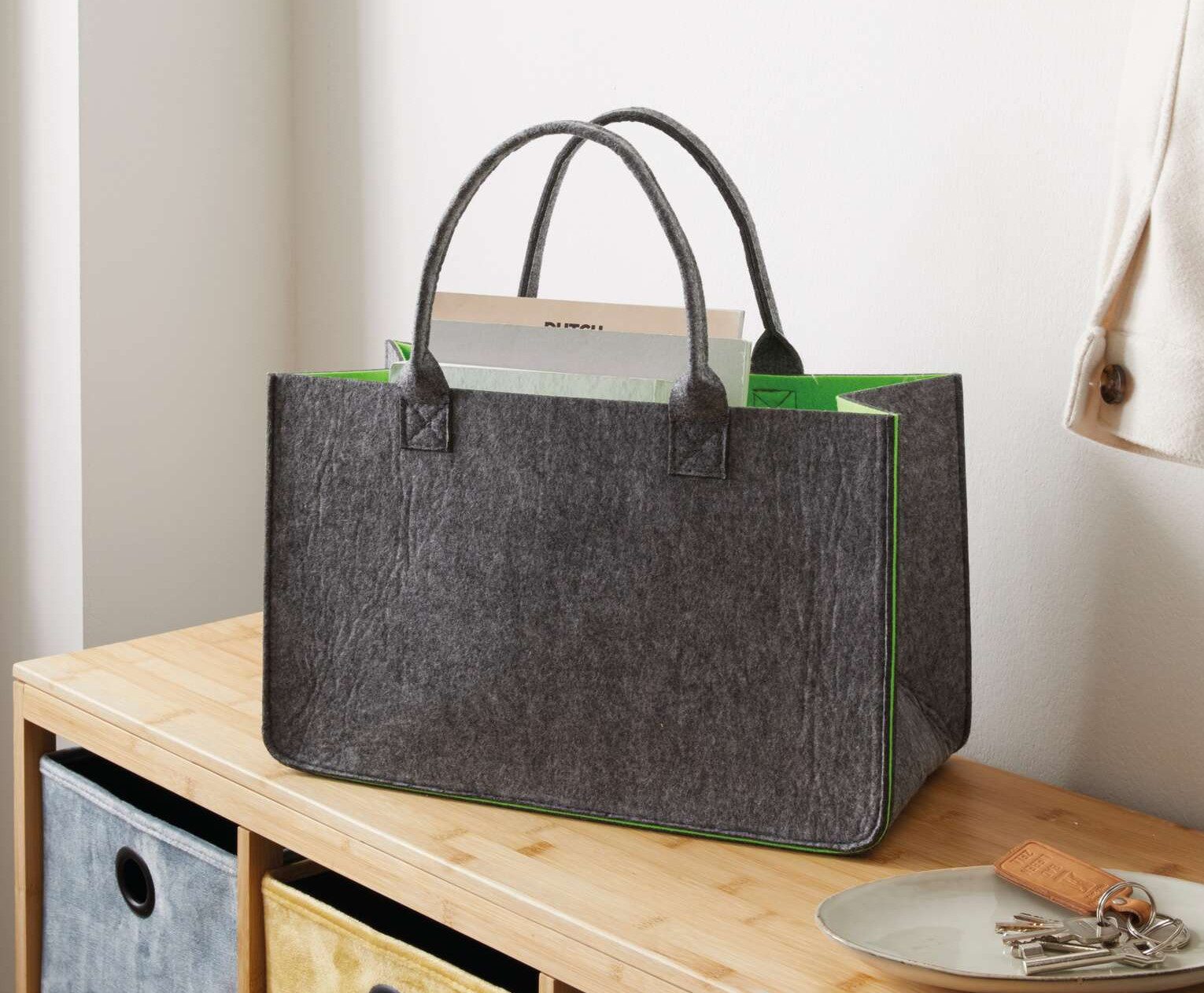 Dekoleidenschaft Shopper "Two-Tone" Filz, grau / grün, Einkaufstasche, Filz günstig online kaufen