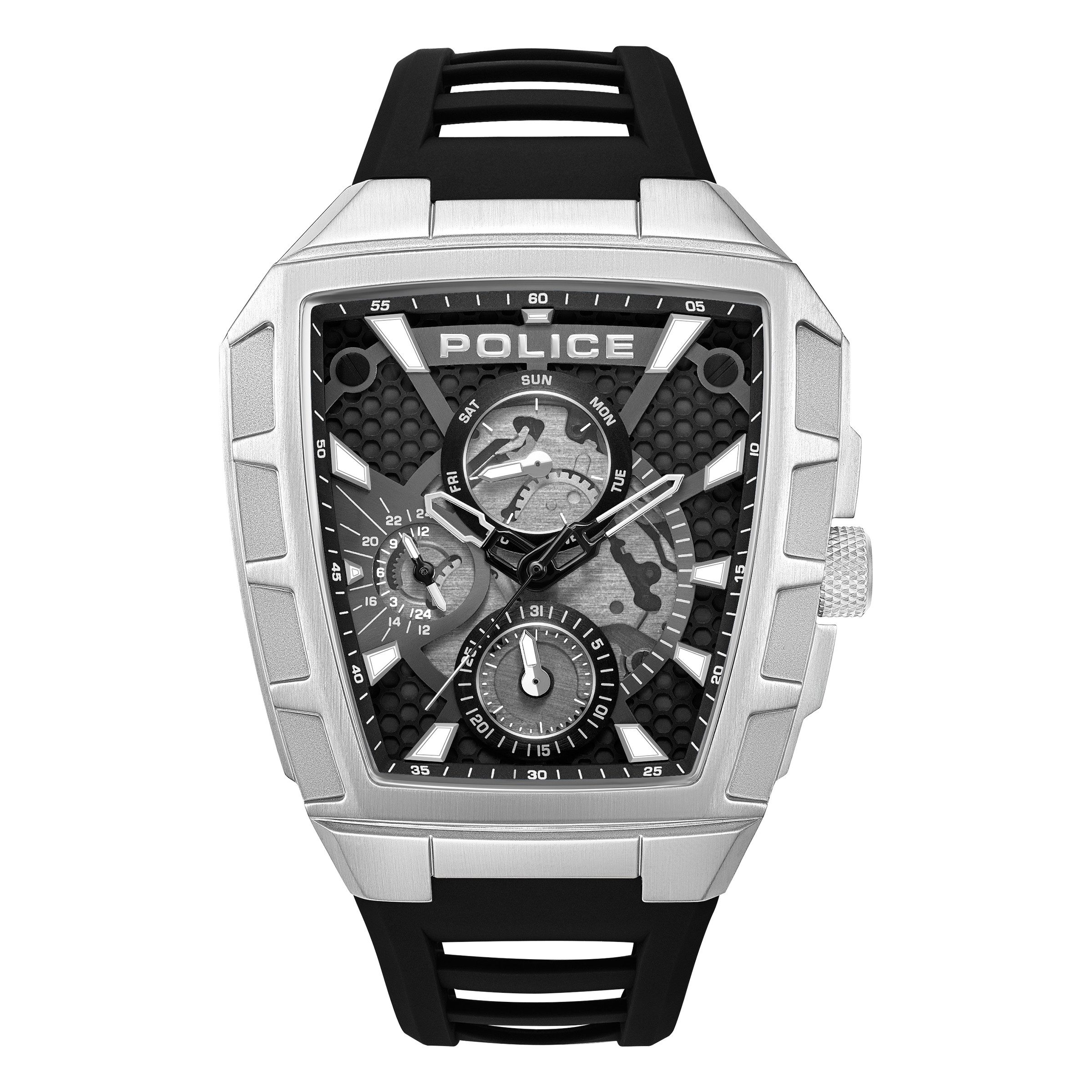 Police Quarzuhr Tough Gear PEWGQ0056809, Armbanduhr, Herrenuhr, Lederarmband, analog, Tag, Wochentag