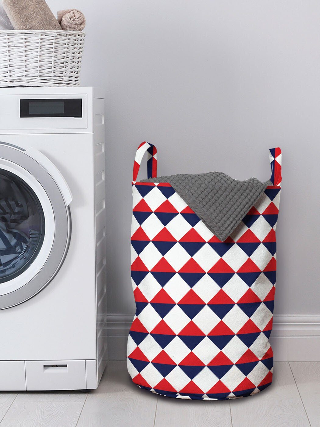 Abakuhaus Wäschesäckchen Wäschekorb mit Griffen für Kordelzugverschluss Americana Halb Triangles Rote Waschsalons