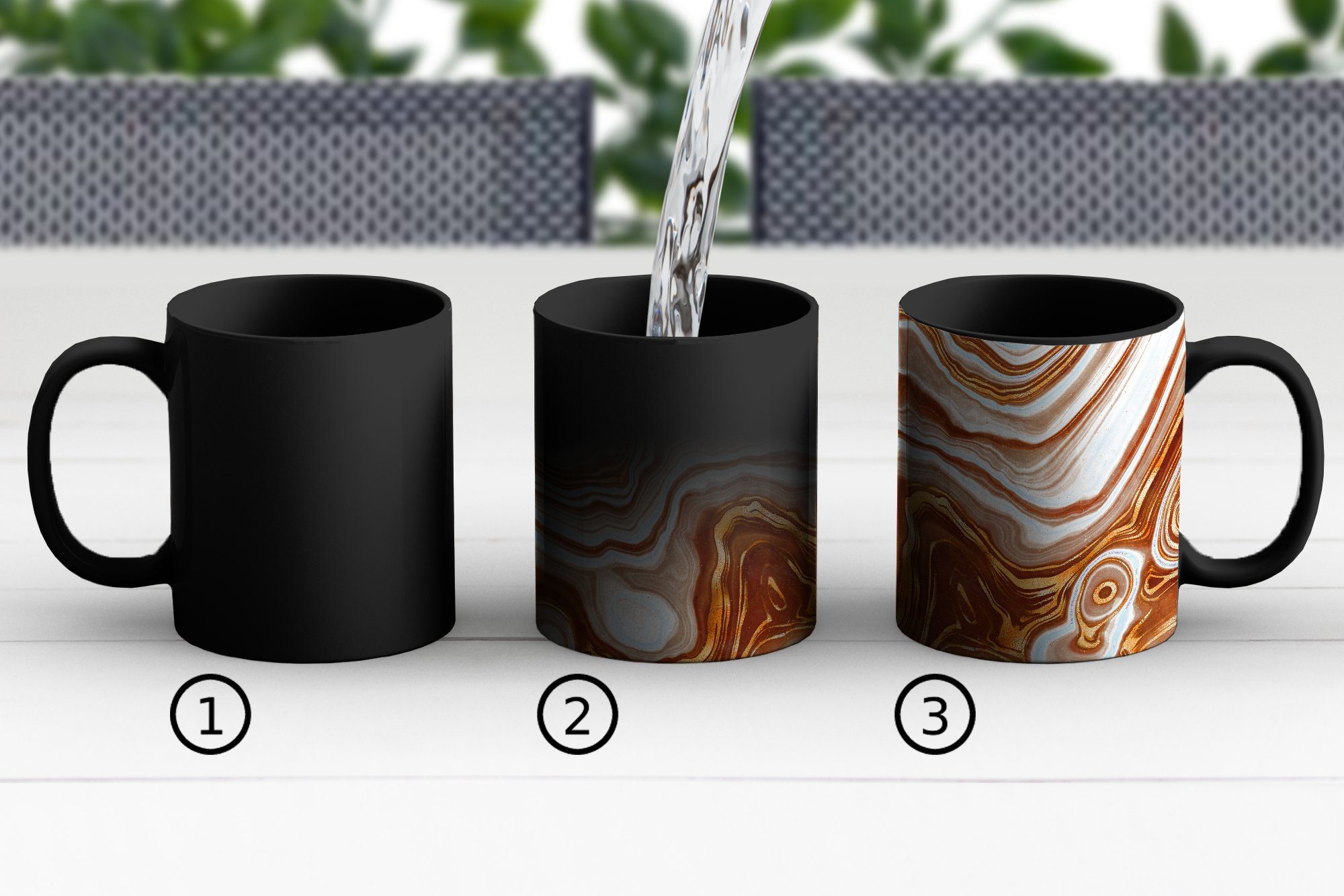 MuchoWow Teetasse, Keramik, Geschenk Gold Zaubertasse, - - Tasse Marmor Kaffeetassen, Muster, Farbwechsel,