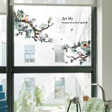 SOTOR Fensterbild 2 set Vögel auf Kirschblütenzweigen Fensteraufkleber,Fensterbild
