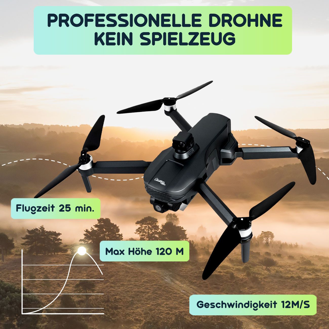 Casativo Profi GPS-Drohne mit 4K-Kamera faltbar 360° Hindernis-Sensor Live-View Drohne (800 m Reichweite, 25 min. Flugzeit, 12 m/s Geschwindigkeit)