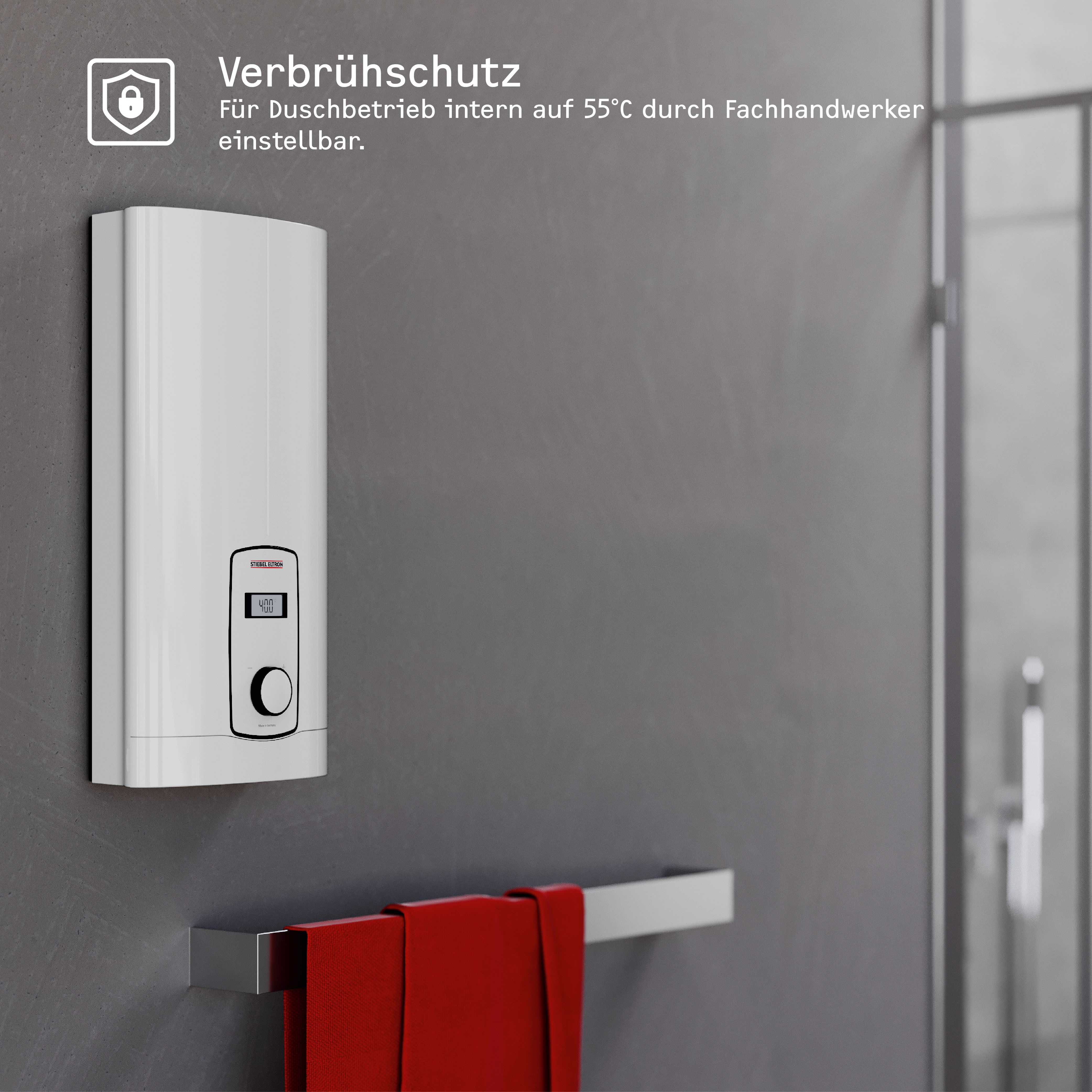 STIEBEL ELTRON Komfort-Durchlauferhitzer DHB-E 18 kW LCD 25, elektronisch, min. 20 °C, max. 60 °C, 3i Technologie für konstante Warmwassertemperatur,LC-Display