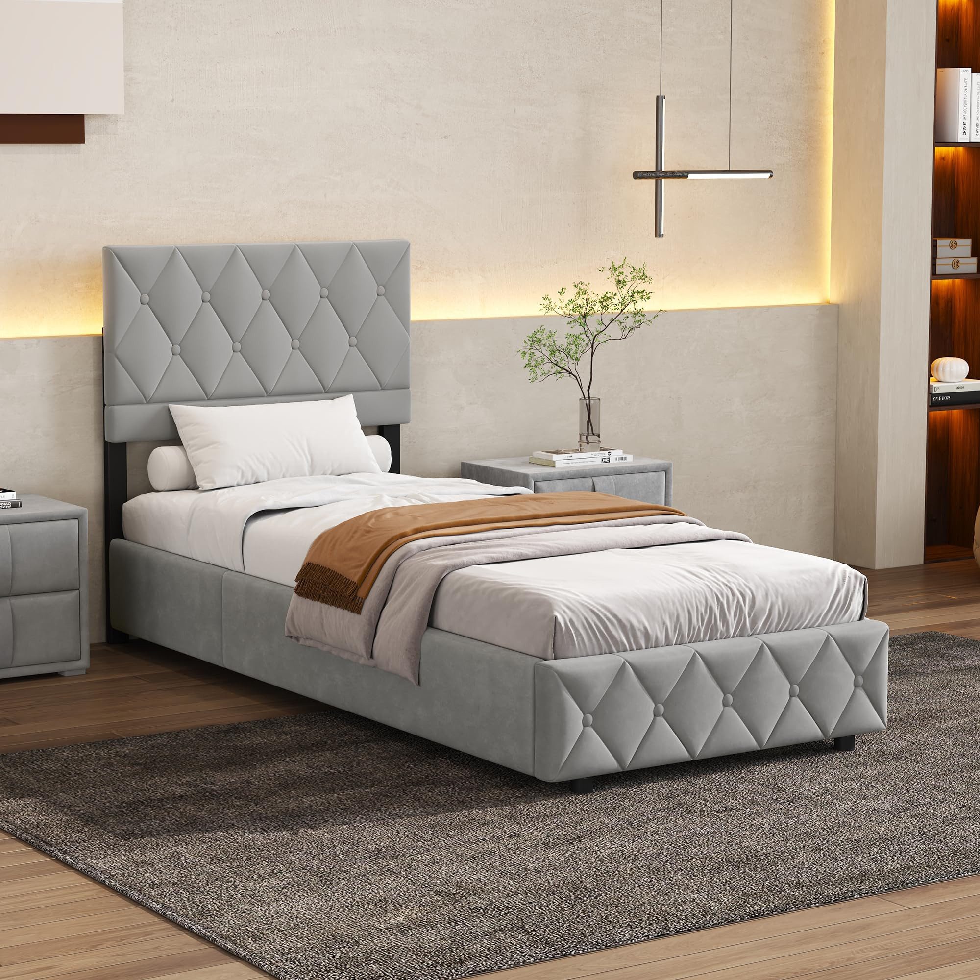 HAUSS SPOLE Polsterbett 90×200 mit Bettkasten Funktionsbett Stauraumbett ohne matratze,grau