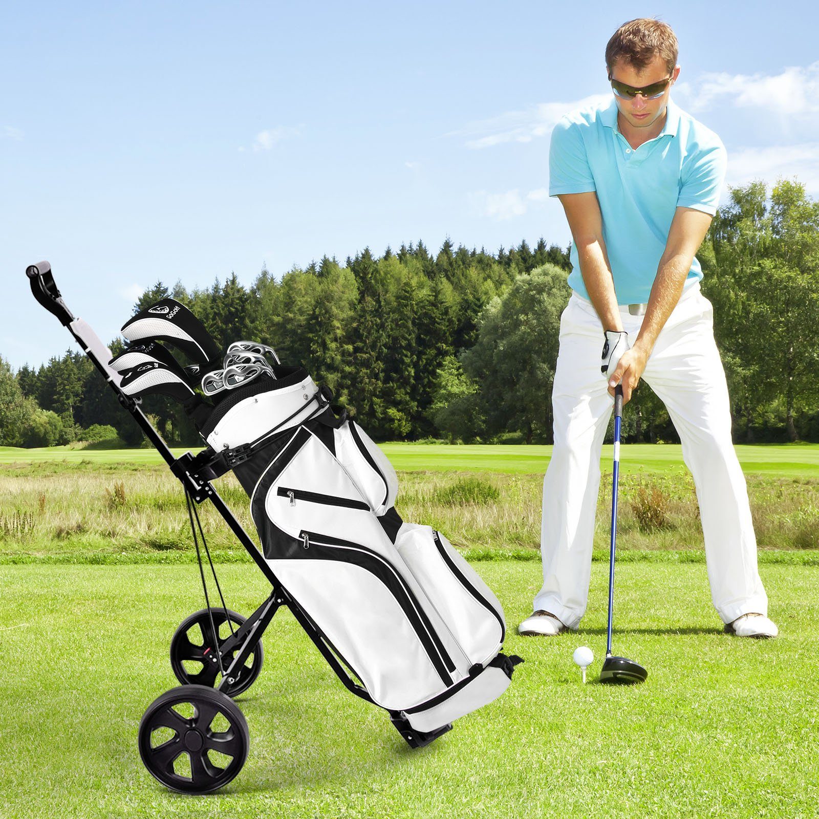 COSTWAY Golftrolley Golfwagen, mit Anzeigetafel, 4-Rad