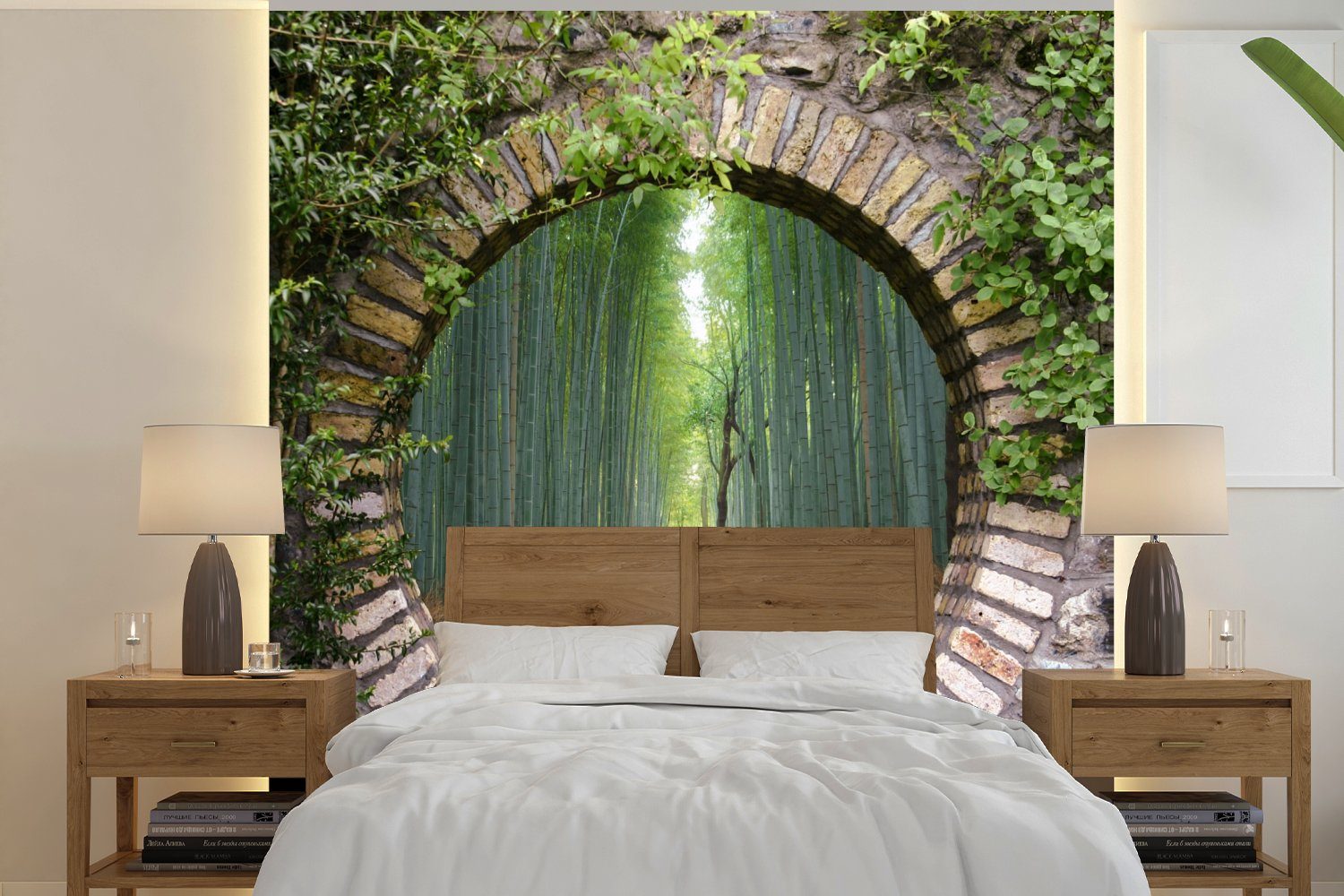 MuchoWow Fototapete Bambus - Wald - Japanisch - Aussicht, Matt, bedruckt, (5 St), Vinyl Tapete für Wohnzimmer oder Schlafzimmer, Wandtapete