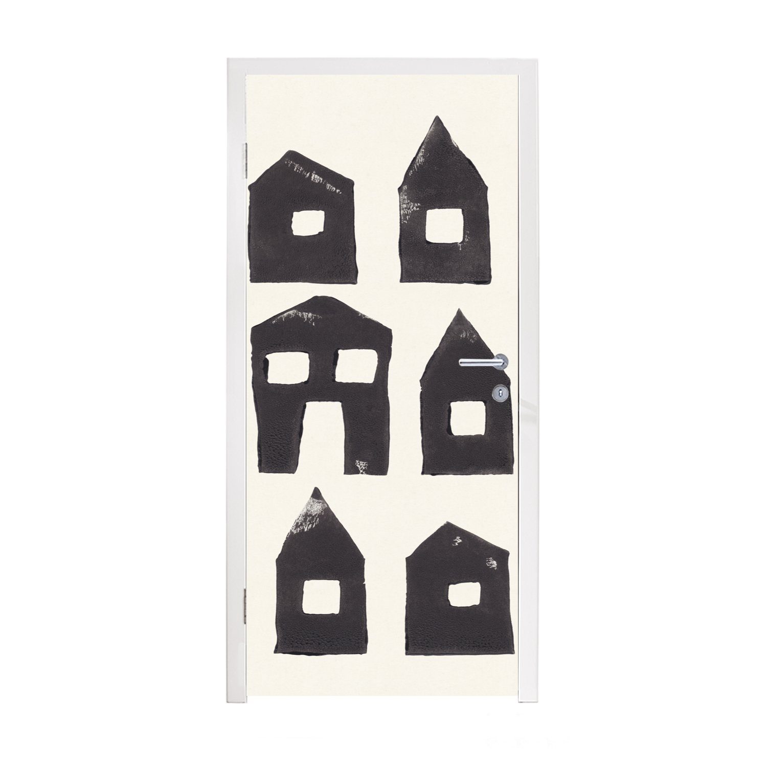 MuchoWow Türtapete Haus - Pastell - Schwarz - Abstrakt, Matt, bedruckt, (1 St), Fototapete für Tür, Türaufkleber, 75x205 cm