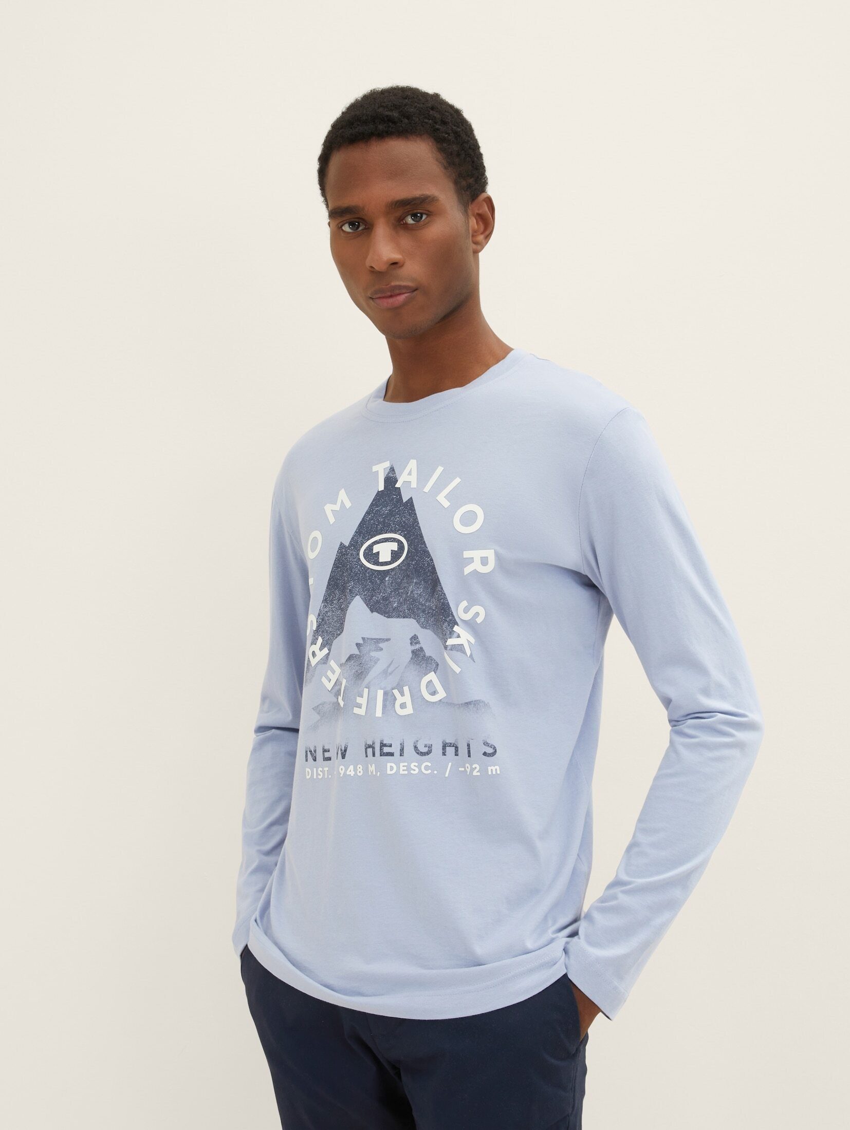 TOM TAILOR T-Shirt Langarmshirt mit Fotoprint Light Fern Blue
