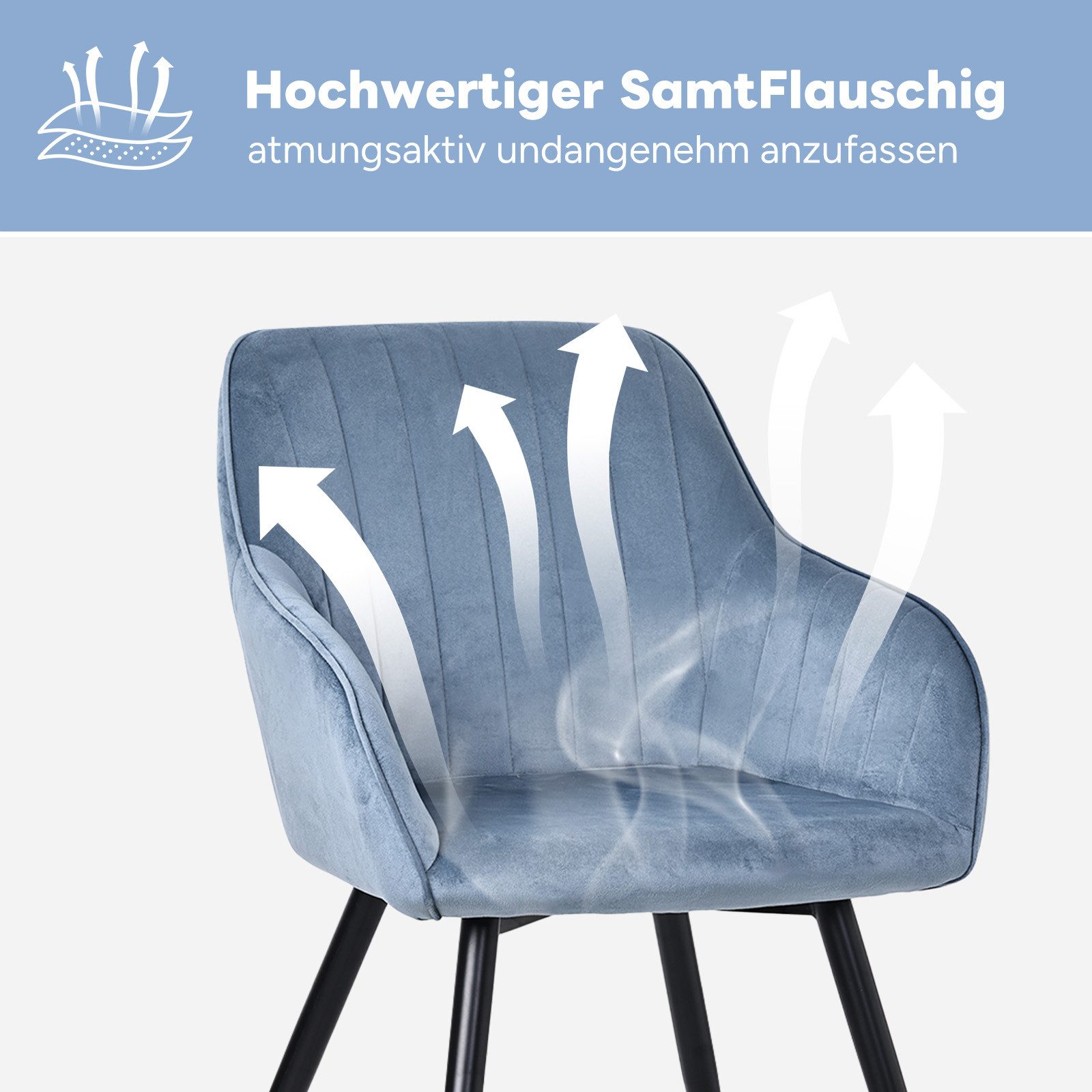 HOMAVO Esszimmerstuhl Stuhlset in Samt mit Armlehnen-modernen Design (4 St), Nach EN 12520 geprüft, mit Armlehnen, Metallbeinen, modernes Design – Bild 5 von 5