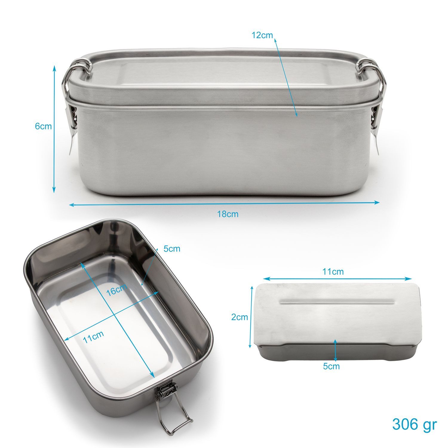 Intirilife Lunchbox, Edelstahl, (1-tlg), Lunchbox Brotdose Brotbox Aufbewahrungsbox Silber 800ml Edelstahl