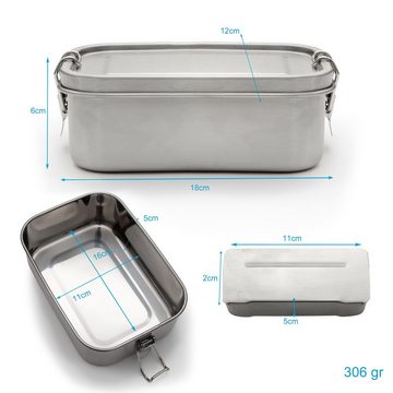 Intirilife Lunchbox, Edelstahl, (1-tlg), Lunchbox Brotdose Brotbox Aufbewahrungsbox Silber 800ml Edelstahl