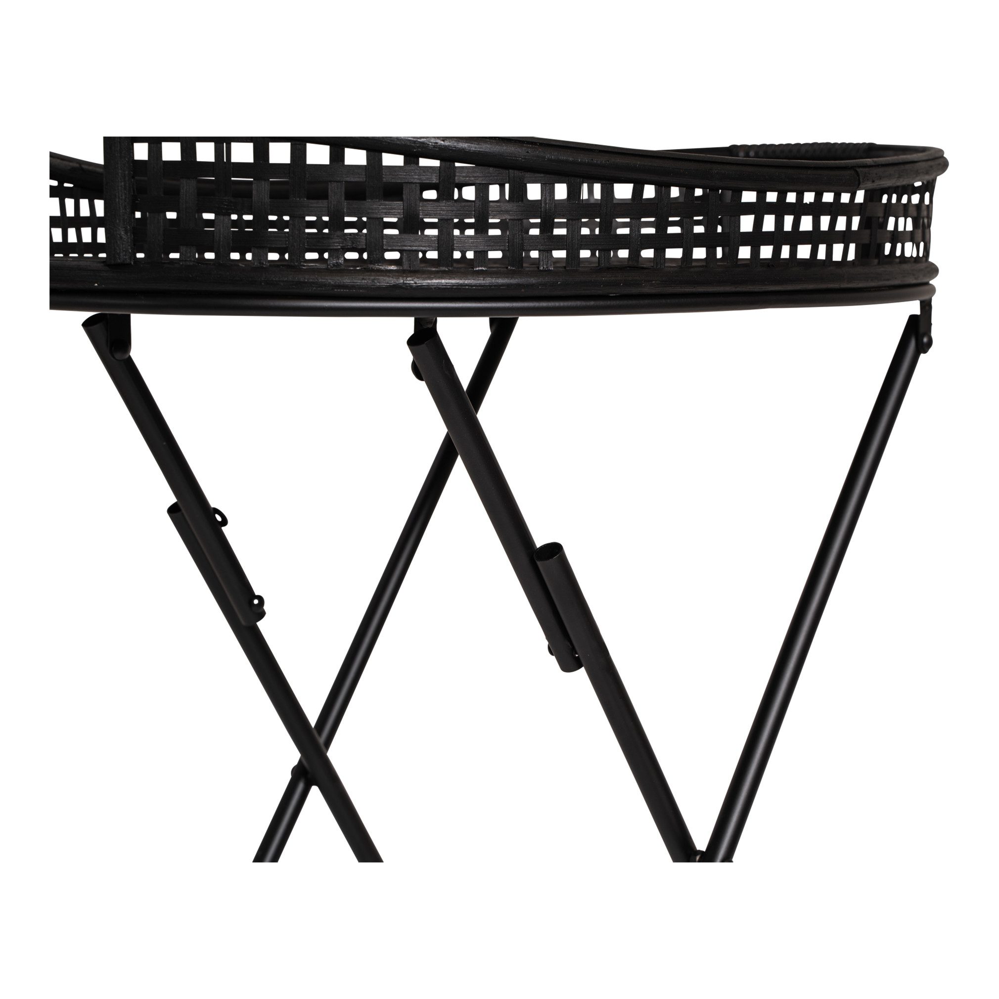 habeig Beistelltisch Serviertisch oval Bambus-Tablett 70x62x43cm Klappbares Metallgestell, abnehmbares Tablett
