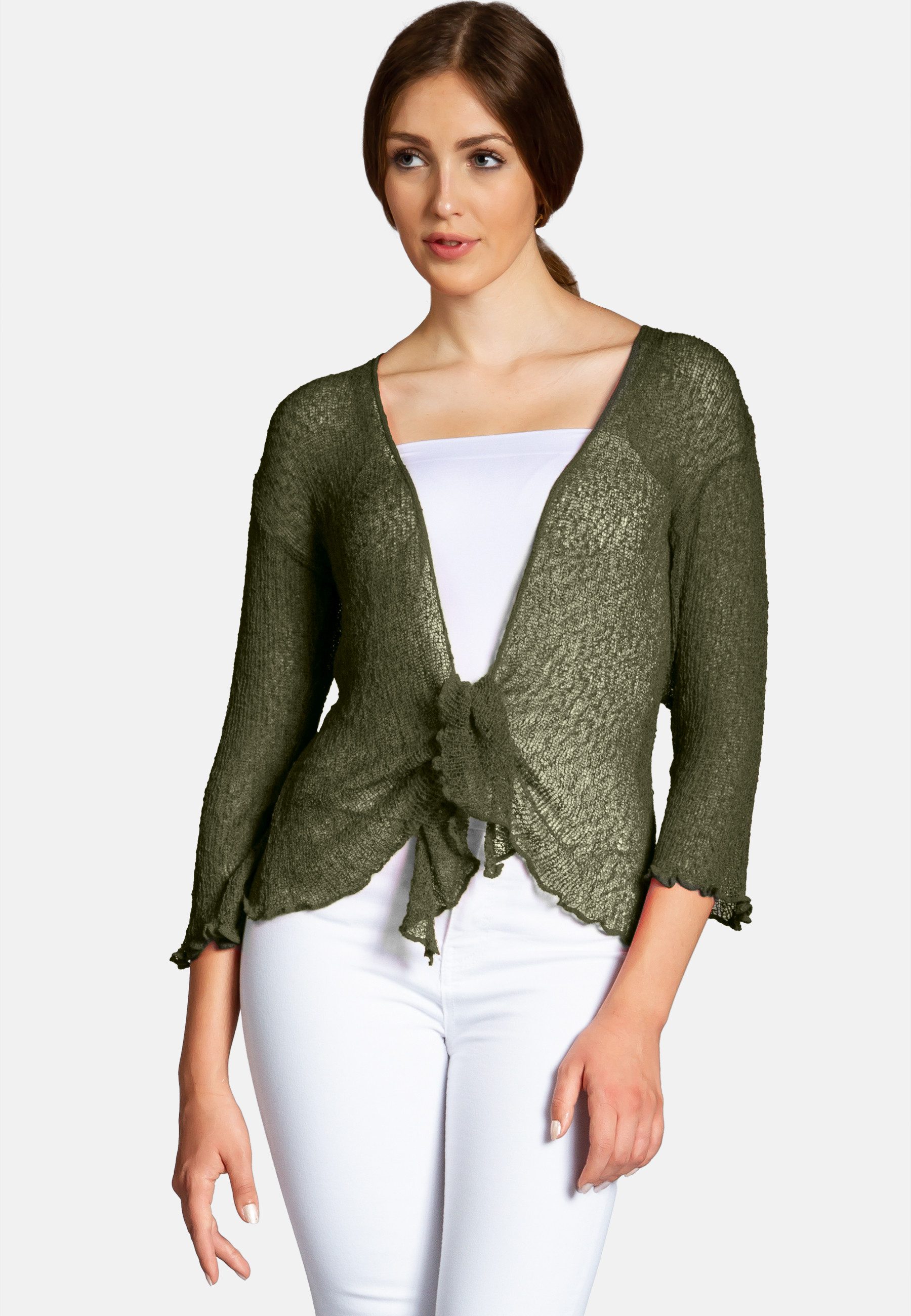 Caspar Strickjacke STJ022 angenehm leichter Damen Sommer Bolero mit 3/4 Arm