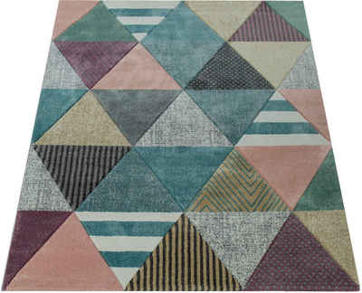 Teppich Mia 054, Paco Home, rechteckig, Höhe: 16 mm, Kurzflor, modernes buntes 3D-Patchwork Design, Pastell- Farben