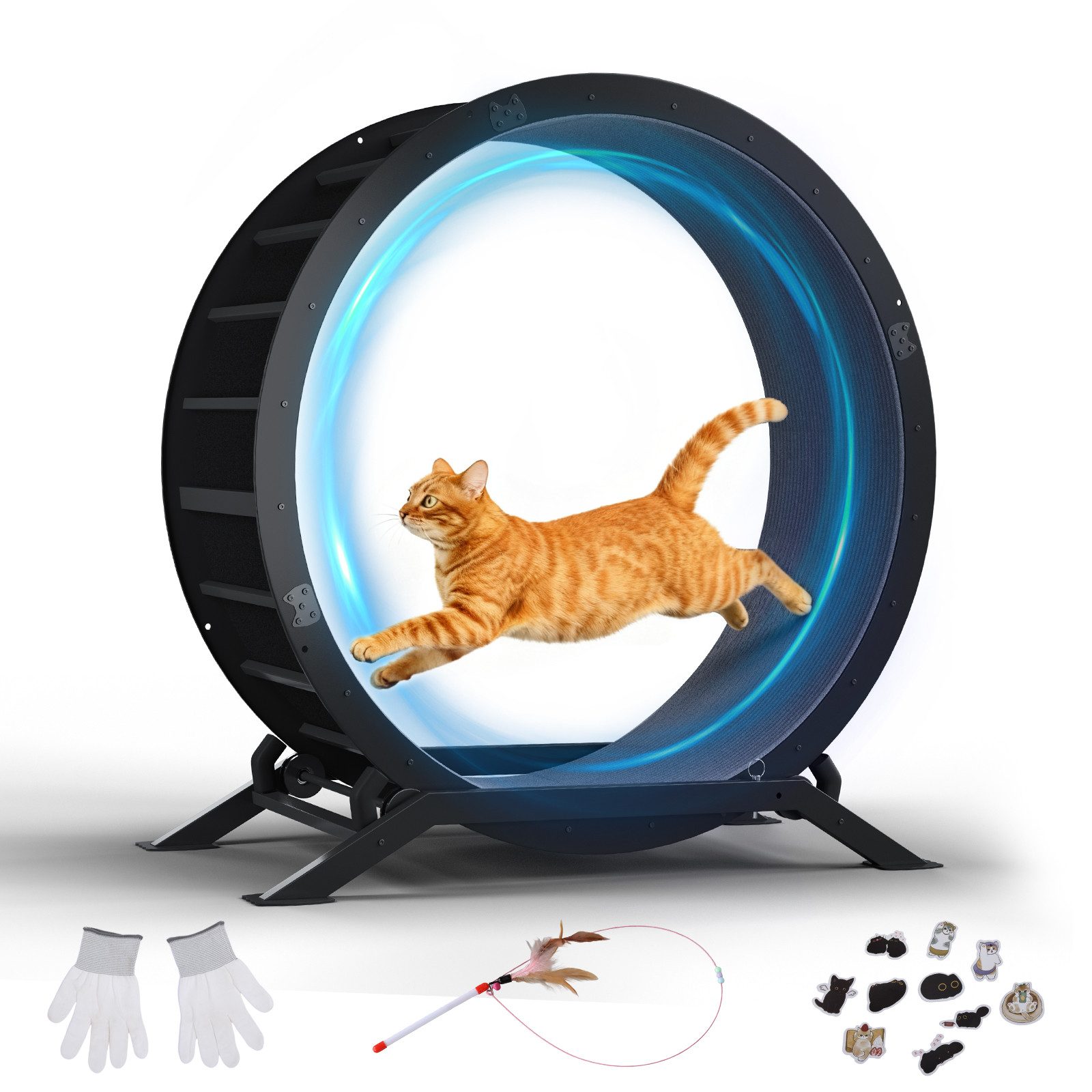 COMHOMA Tier-Intelligenzspielzeug Katzenlaufrad, laufrad Katze, Extra großer 100 cm ultraleises Laufrad, mit Abnehmbarer Teppich und Spielzeug