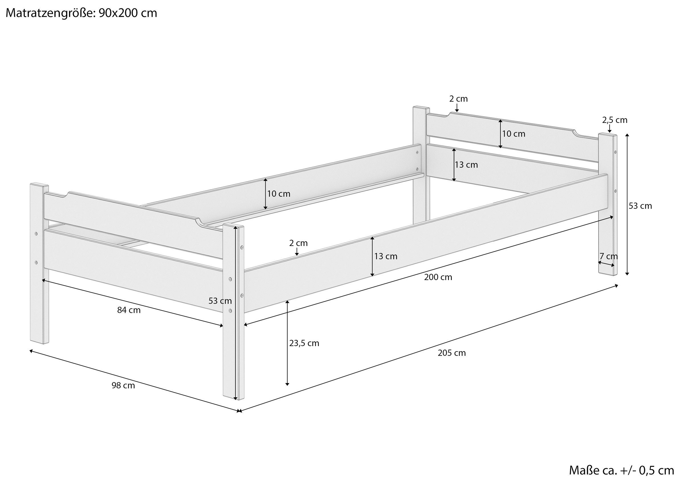 ERST-HOLZ Bett Kiefer Kieferwaschweiß weiß Massivholz-Bettgestell 90x200