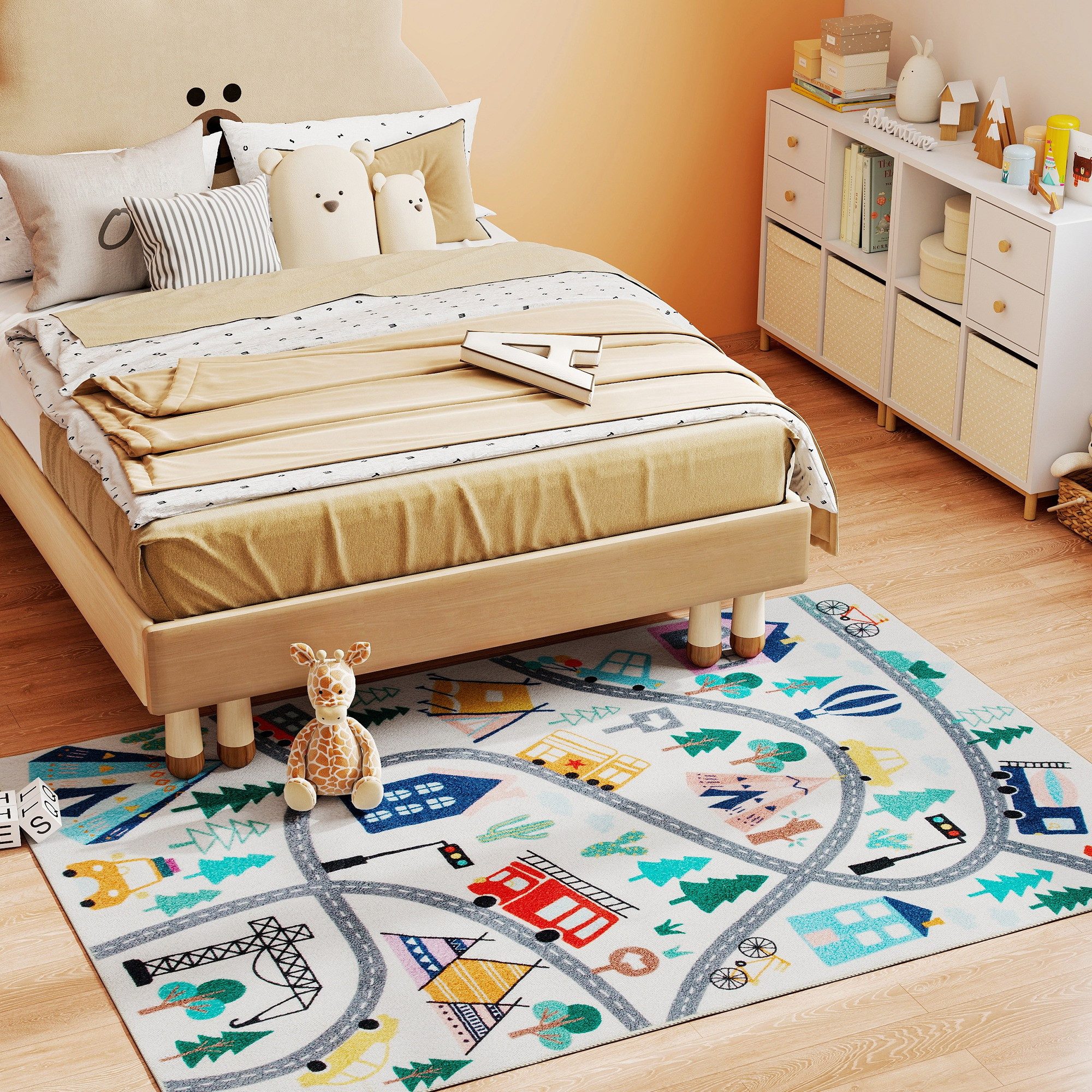 HOMCOM Teppich Kurzflor mit Fleece-Optik, Autobahn-Muster, Rechteckig, Höhe günstig online kaufen