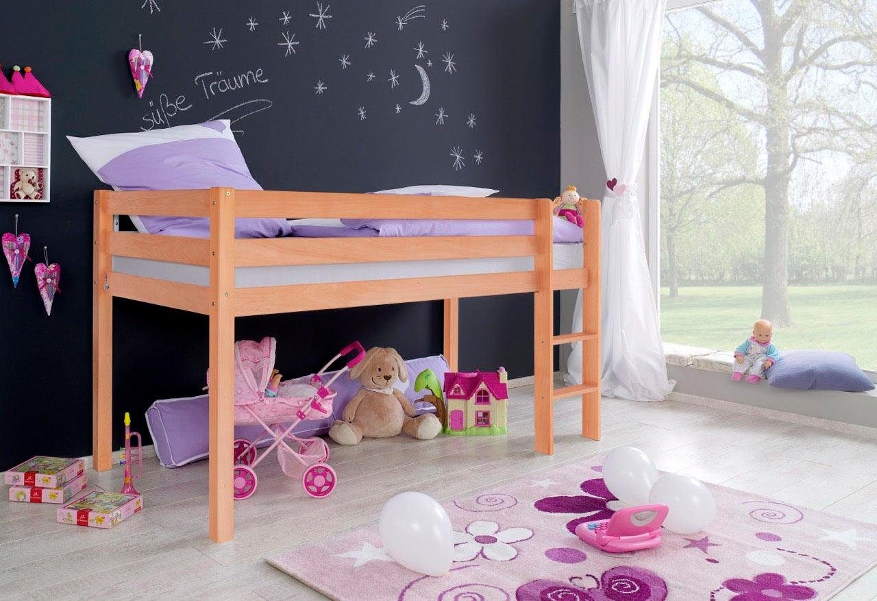 Relita Hochbett "Alex", LF 90x200 cm, mit Rolllattenrost und Leiter, Buche günstig online kaufen