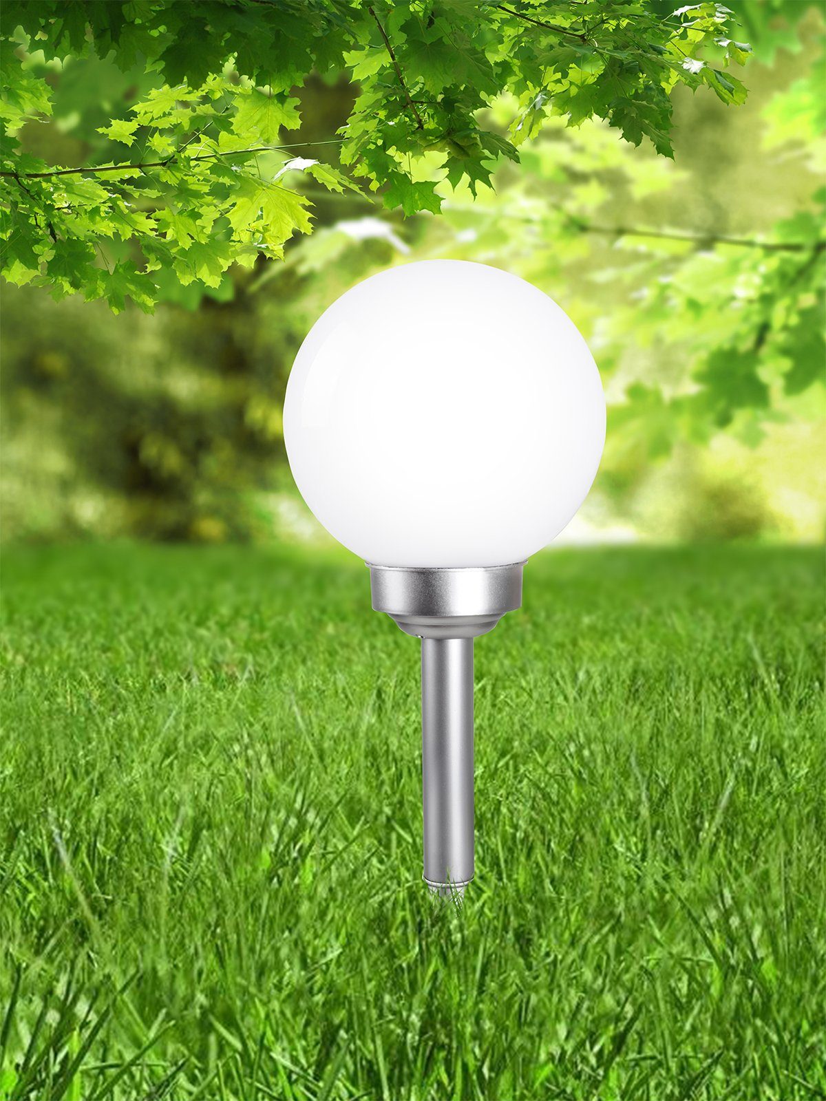 Set bmf-versand Garten Solarleuchte LED weiß Kugel Solarleuchte 2er Außen Spieß Solarlampe