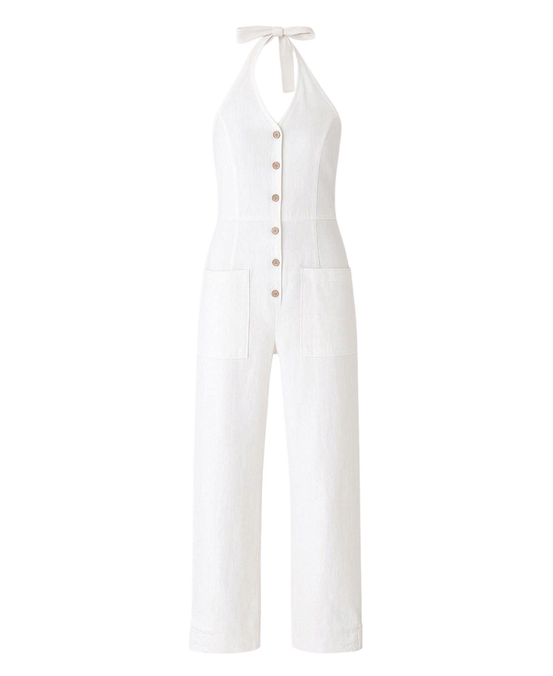 WENOR Overall Damen Jumpsuit Leinen-Viskose mit Knöpfen & Nackenbindung Nat günstig online kaufen