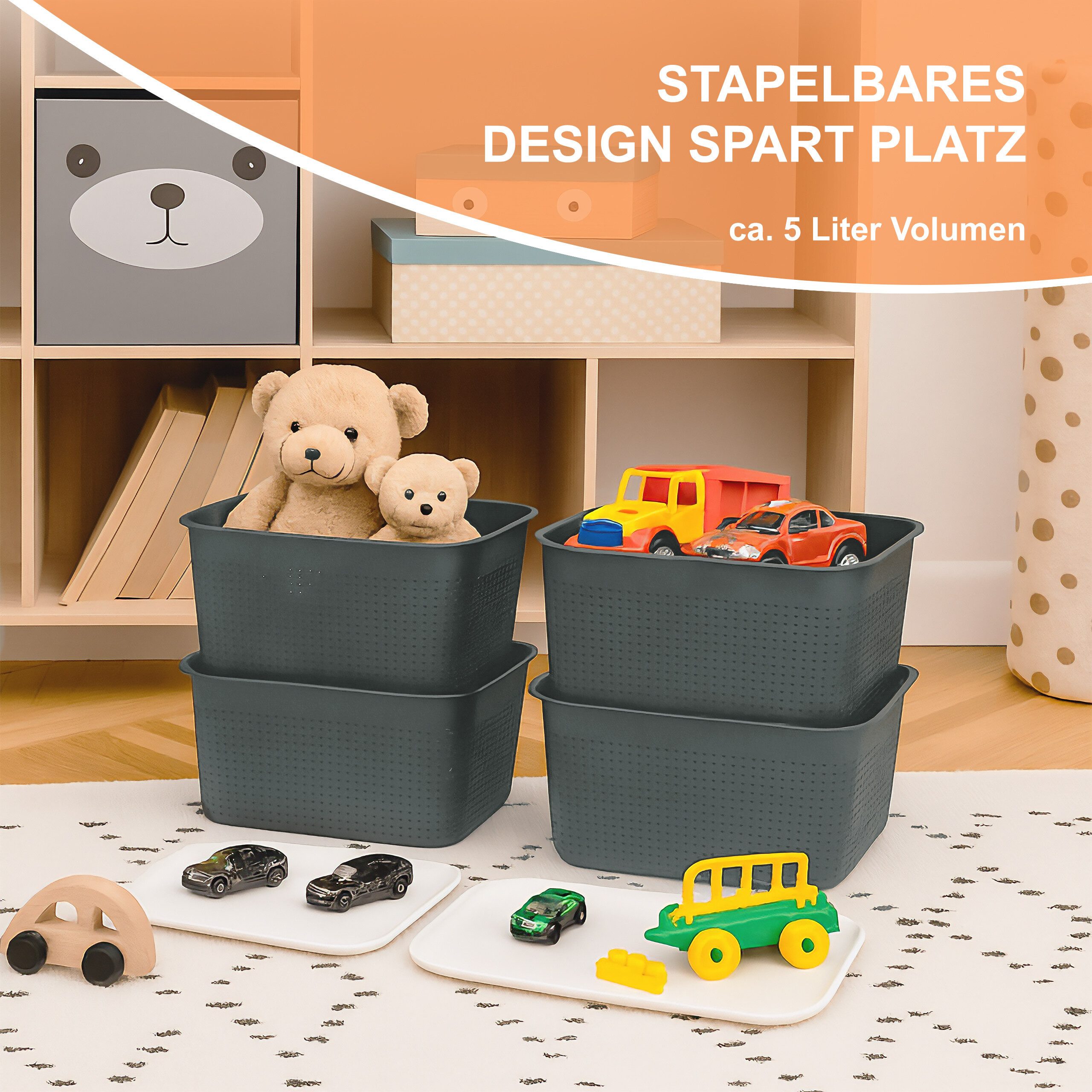 relaxdays Aufbewahrungsbox mit Deckel 6er Set (6 St), Dunkelgrau – Bild 3 von 5