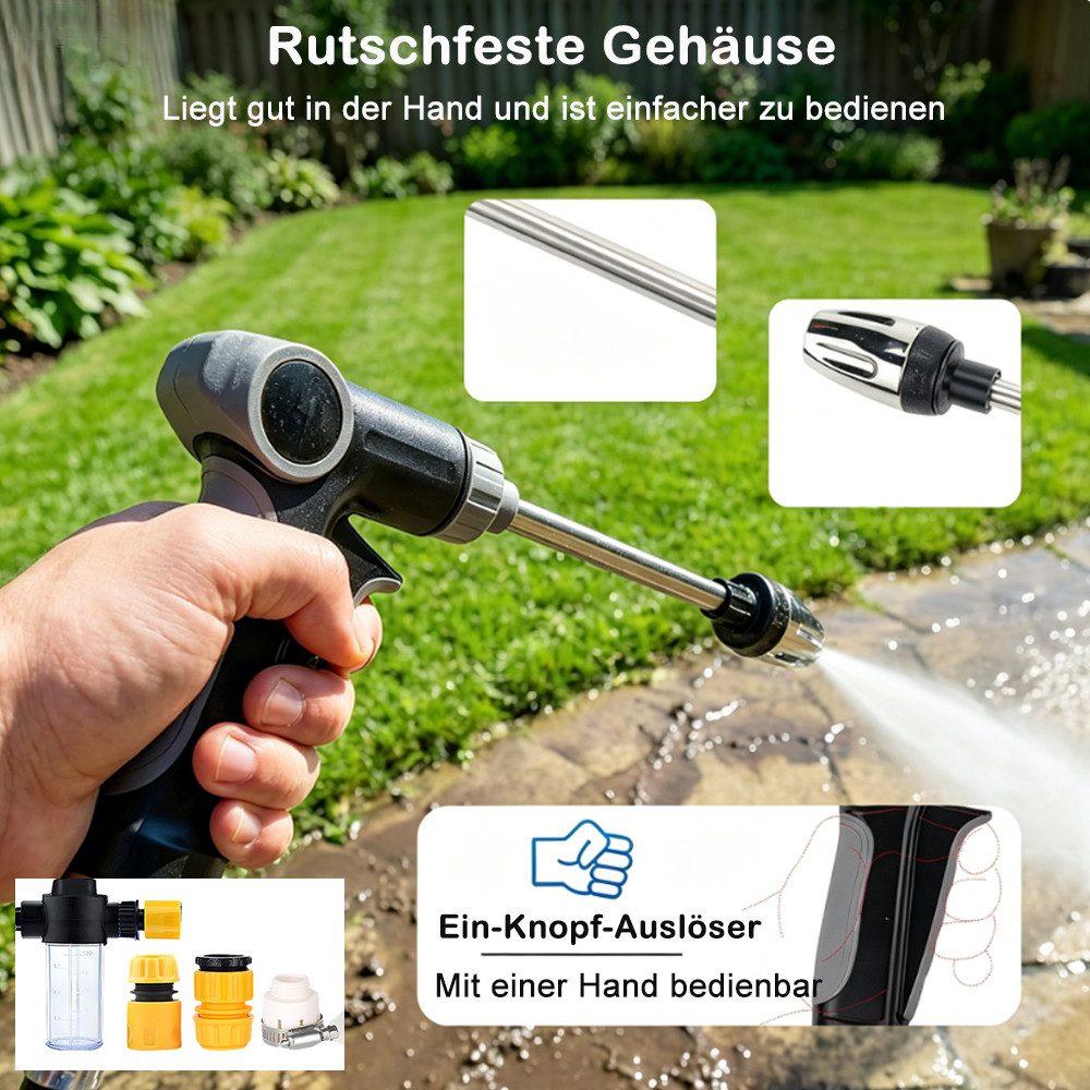 AFKSMILE Multifunktionsbrause 5 Stück Hochdruckpistole Set, Hochdruckreiniger mit Schaumflasche, Hochdruckdüse, 4 Strahlarten Gartenspritze, Sprühen und Reinige – Bild 3 von 5