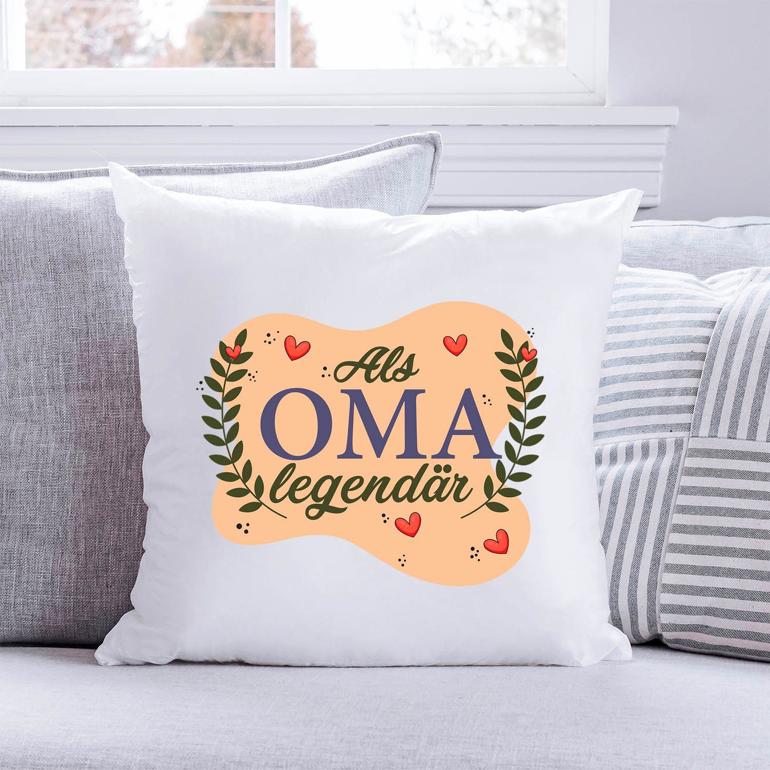 GRAVURZEILE Zierkissen mit Spruch - Als Oma Legendär - Geschenk für Familie -, starke Farben ohne verblassen, Maschinenwäsche geeignet - ohne Füllung