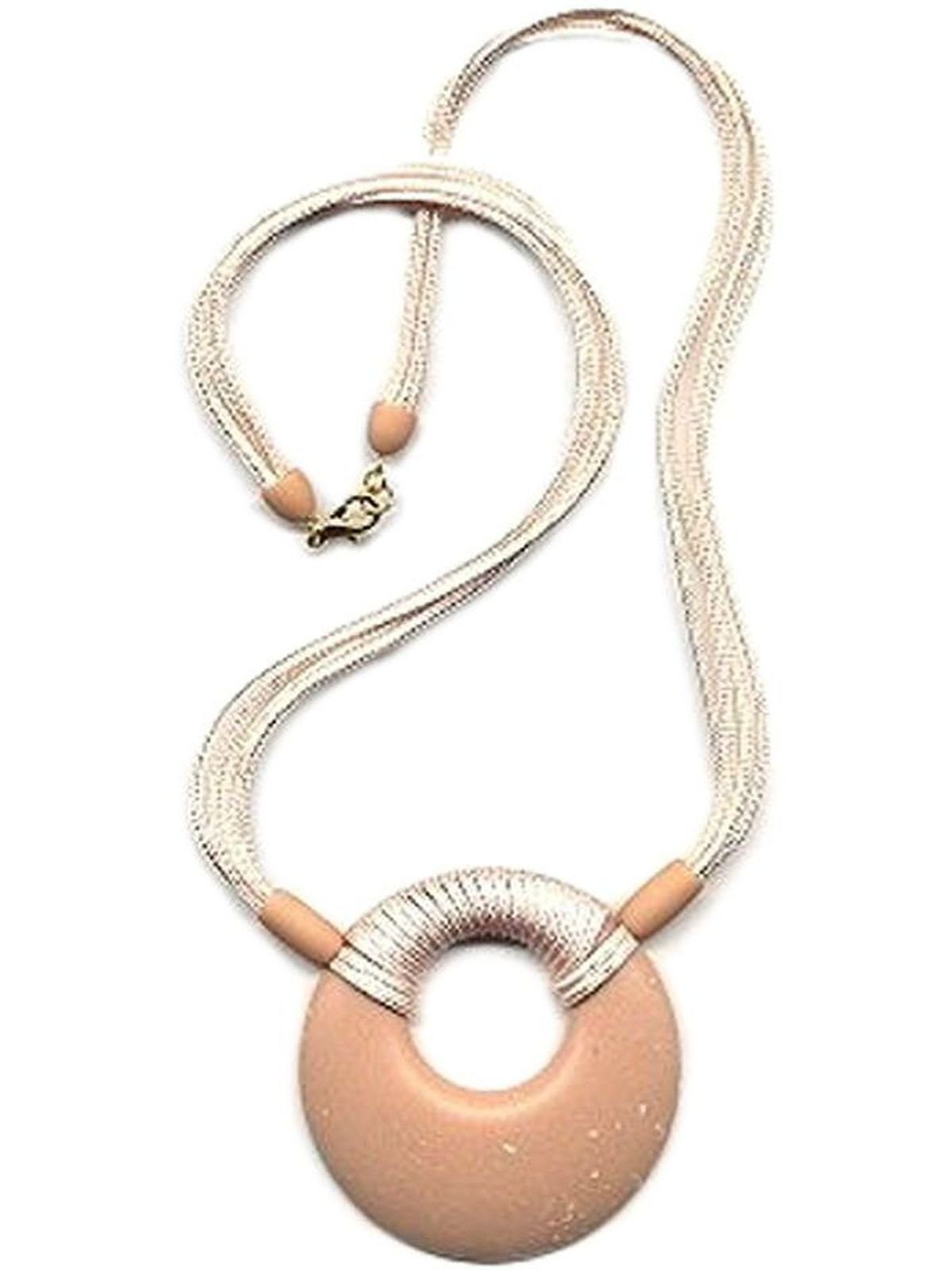 Gallay Perlenkette Kunststoff Scheibe Amulett lachsrosa matt 4x Kordel hellrosa 60cm (1-tlg)