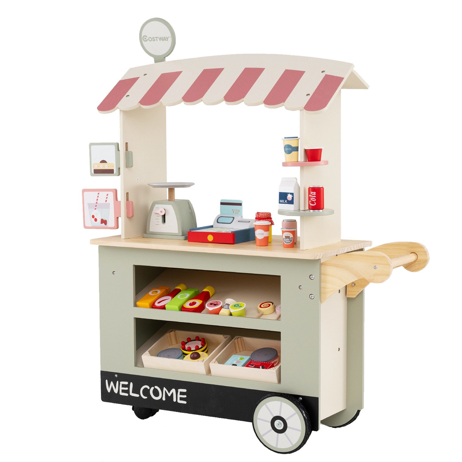 COSTWAY Kaufladen, mit 30 Teile Zubehör, aus Holz