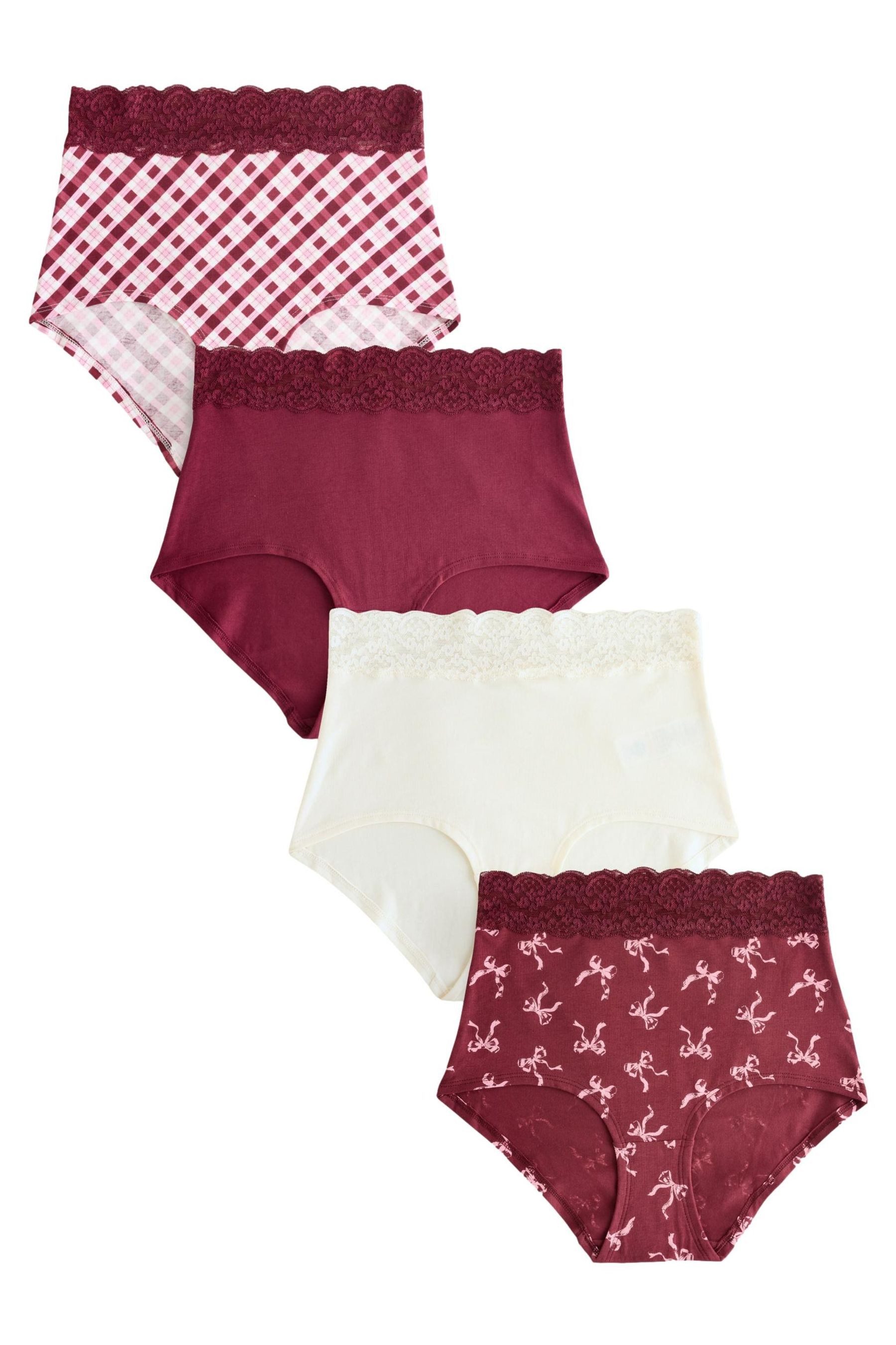 Taillenslip 4er-Pack Slips mit Spitze, volle Bedeckung