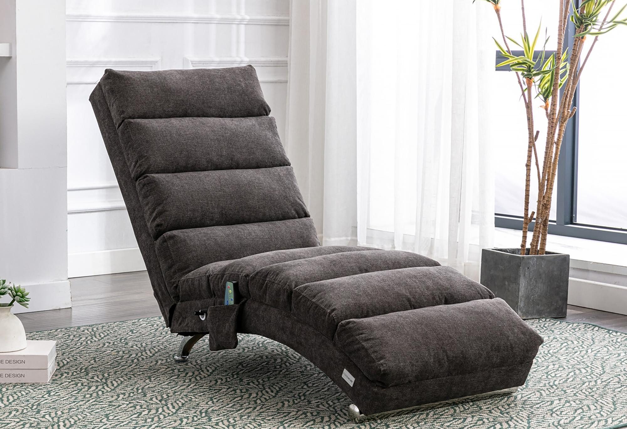 LVHOM Relaxsessel Sackleinen Massage-Liege INDOOR PREMIUM (Ergonomische Fernbedienungs-Steuerung, Sanfte Massageprogramme mit Fernbedienung, Schwerlastfähig bis 250 kg), Elektrische Entspannung mit skandinavischem Flair