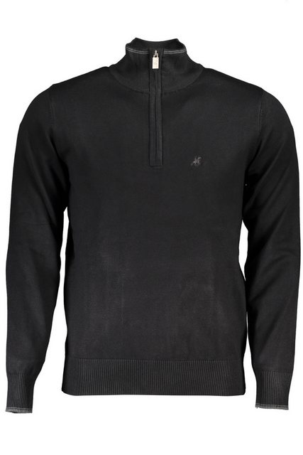 U.S. GRAND POLO Strickpullover Schwarzes Herrenhemd mit Halbzip & Stickerei günstig online kaufen