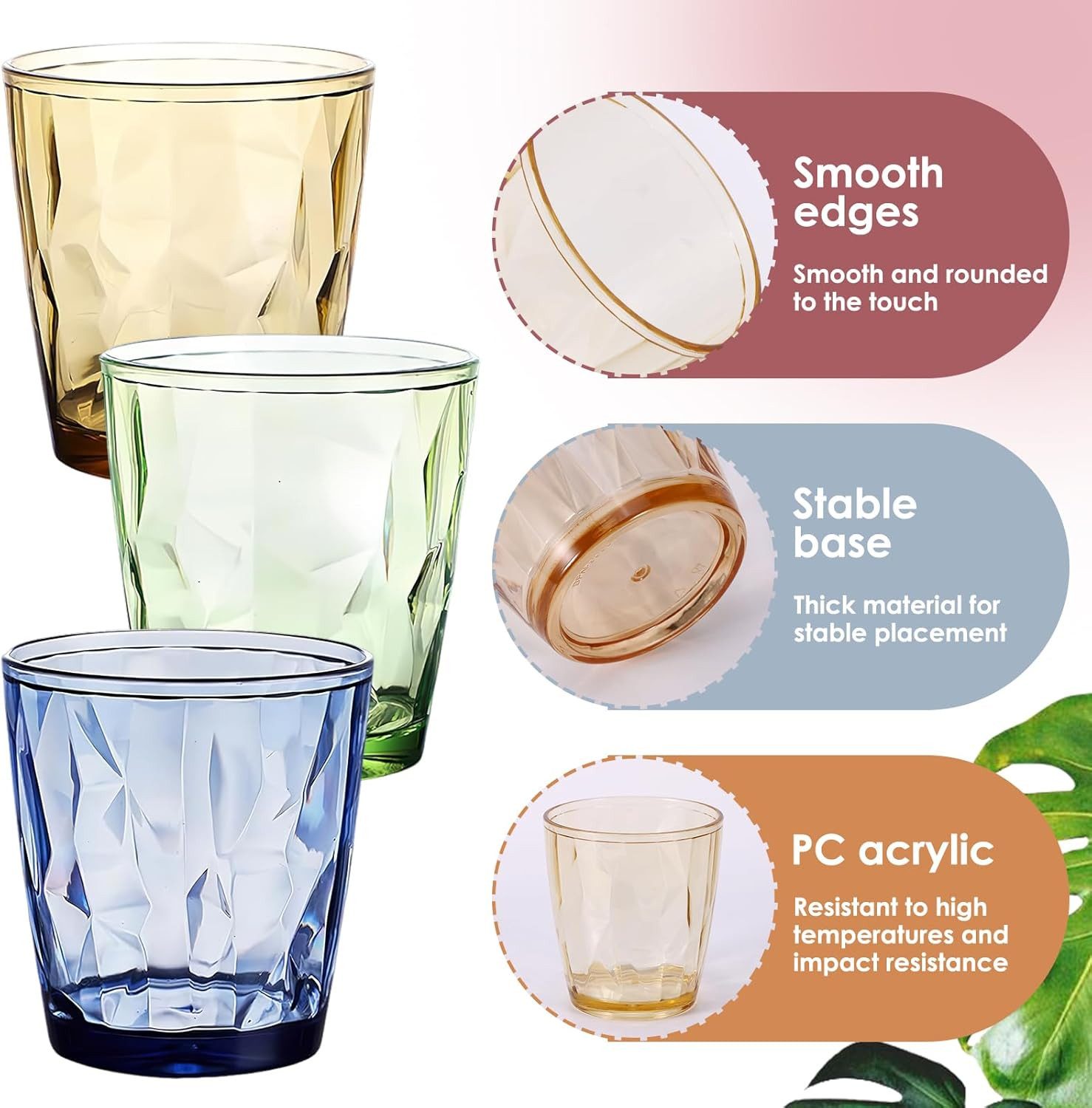 FELIXLEO Gläser-Set Wassergläser Kunststoff 6 Stück 330ml Bunte Plastikbecher Stapelbar, 1-tlg. – Bild 3 von 5