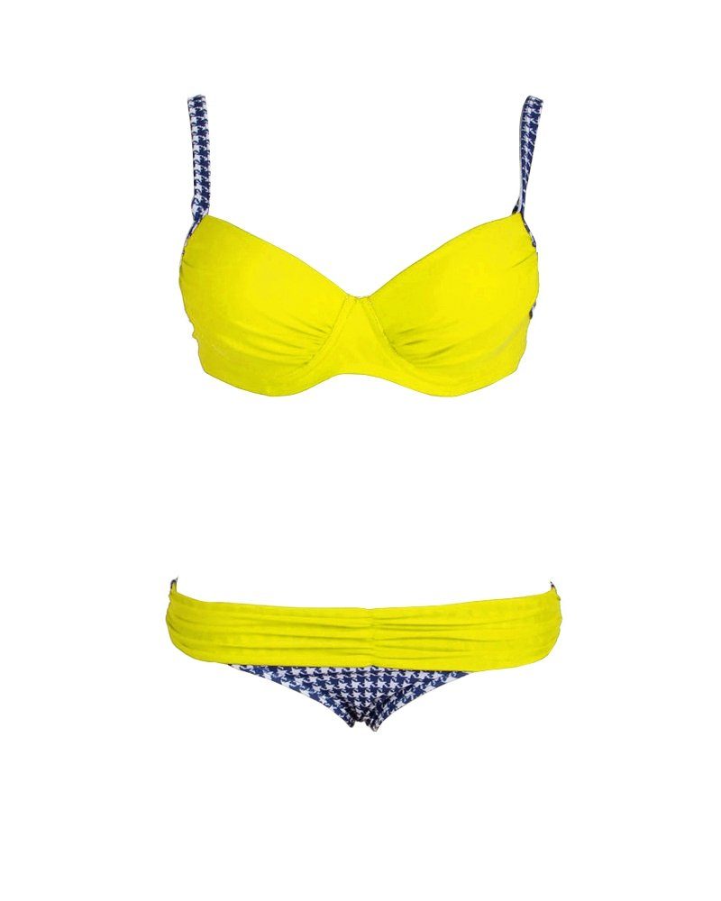 Lau-Fashion Push-Up-Bikini Damen Fashion Bikini Set mit Cups B/C Raffung Träger Strand Slip M/L Gelb