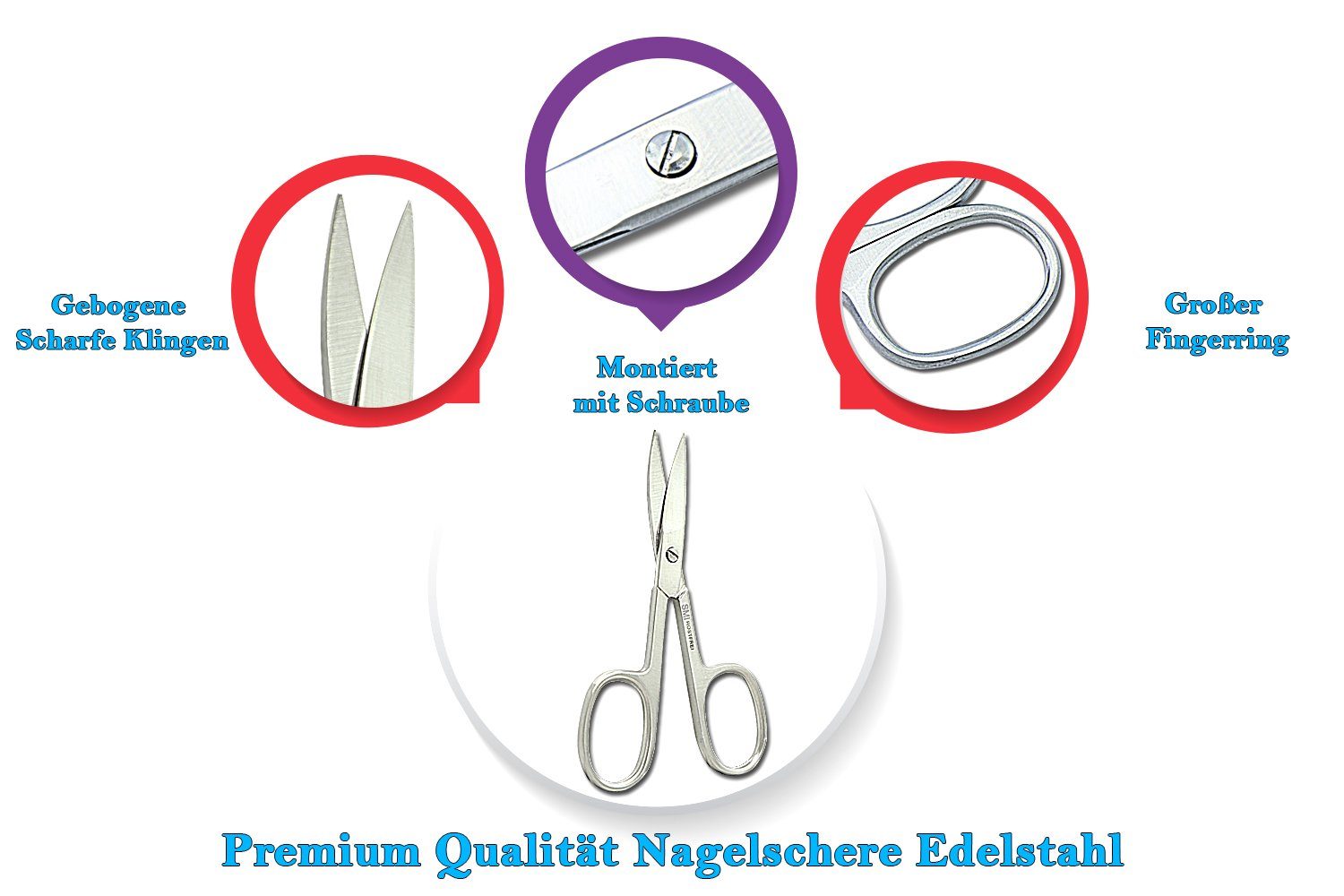 SMI Nagelschere Linkshänder Nagelschere Fingernagel Maniküre Pediküre Schere mit Etui