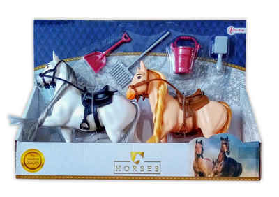 Toi-Toys Actionfigur 2 Pferde mit Zubehör Set Reitpferde Spielzeugpferde 20 (Weiss / Gelb), Pferd Spielzeug Geschenk